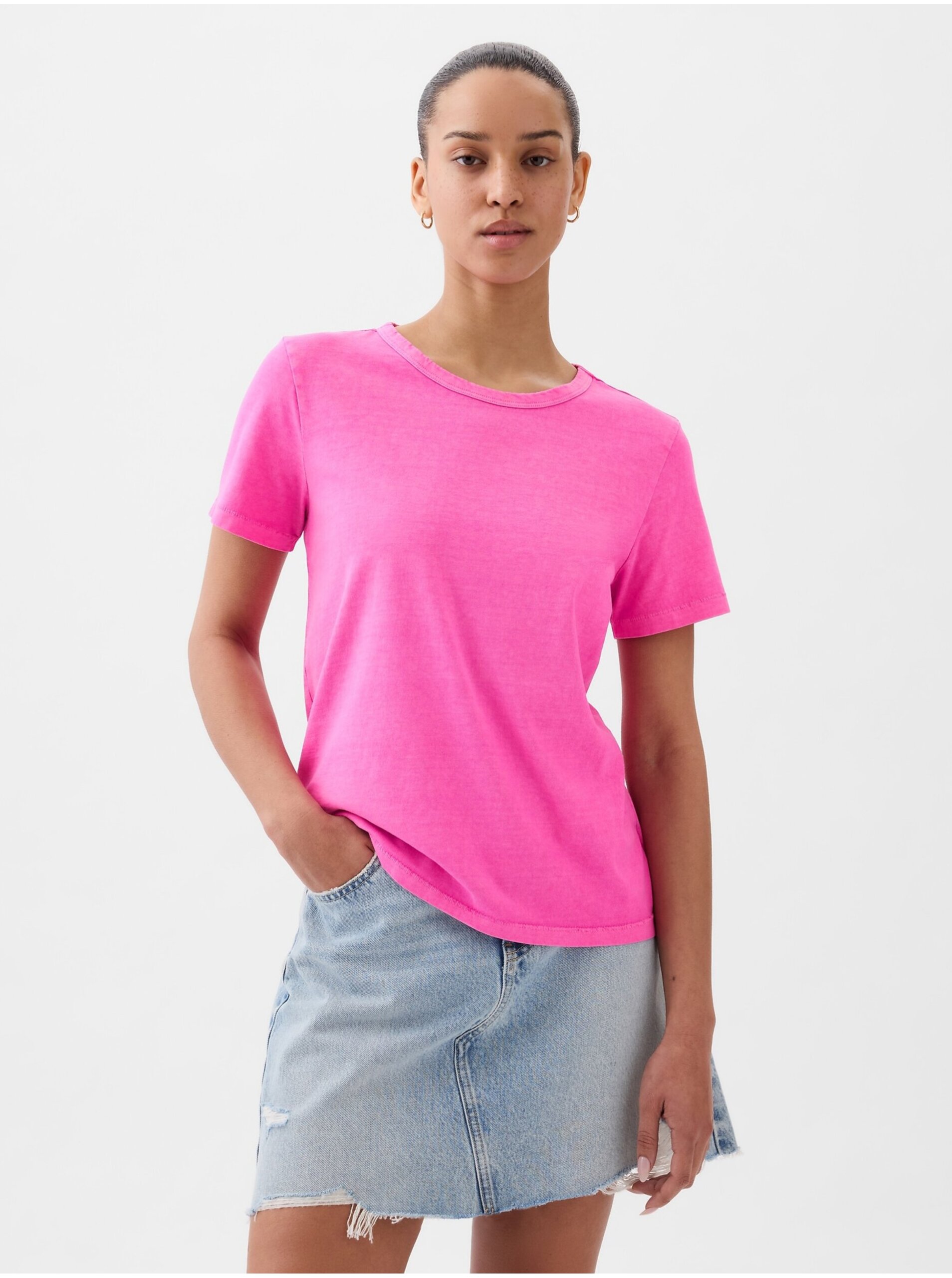 Levně Tmavě růžové dámské basic tričko GAP
