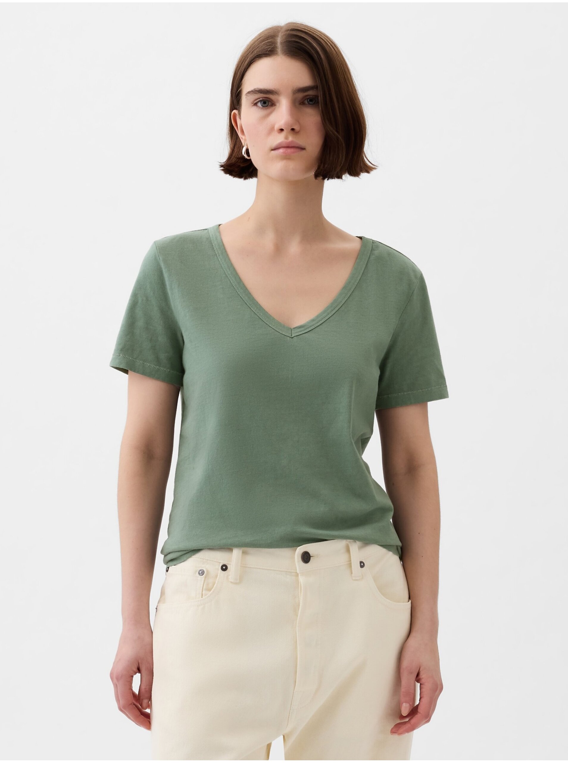 E-shop Tmavě zelené dámské basic tričko GAP