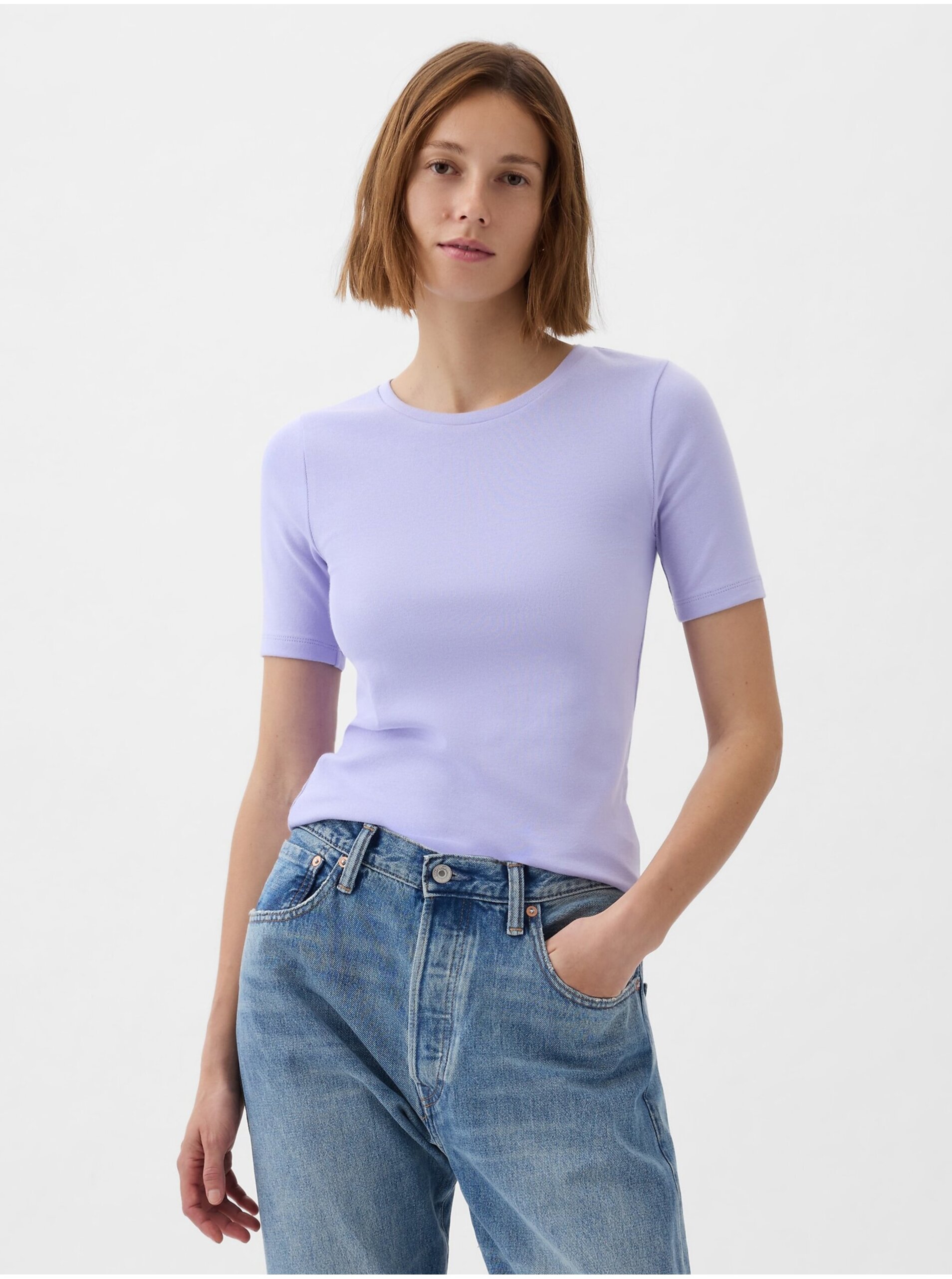 Levně Světle fialové dámské basic tričko GAP