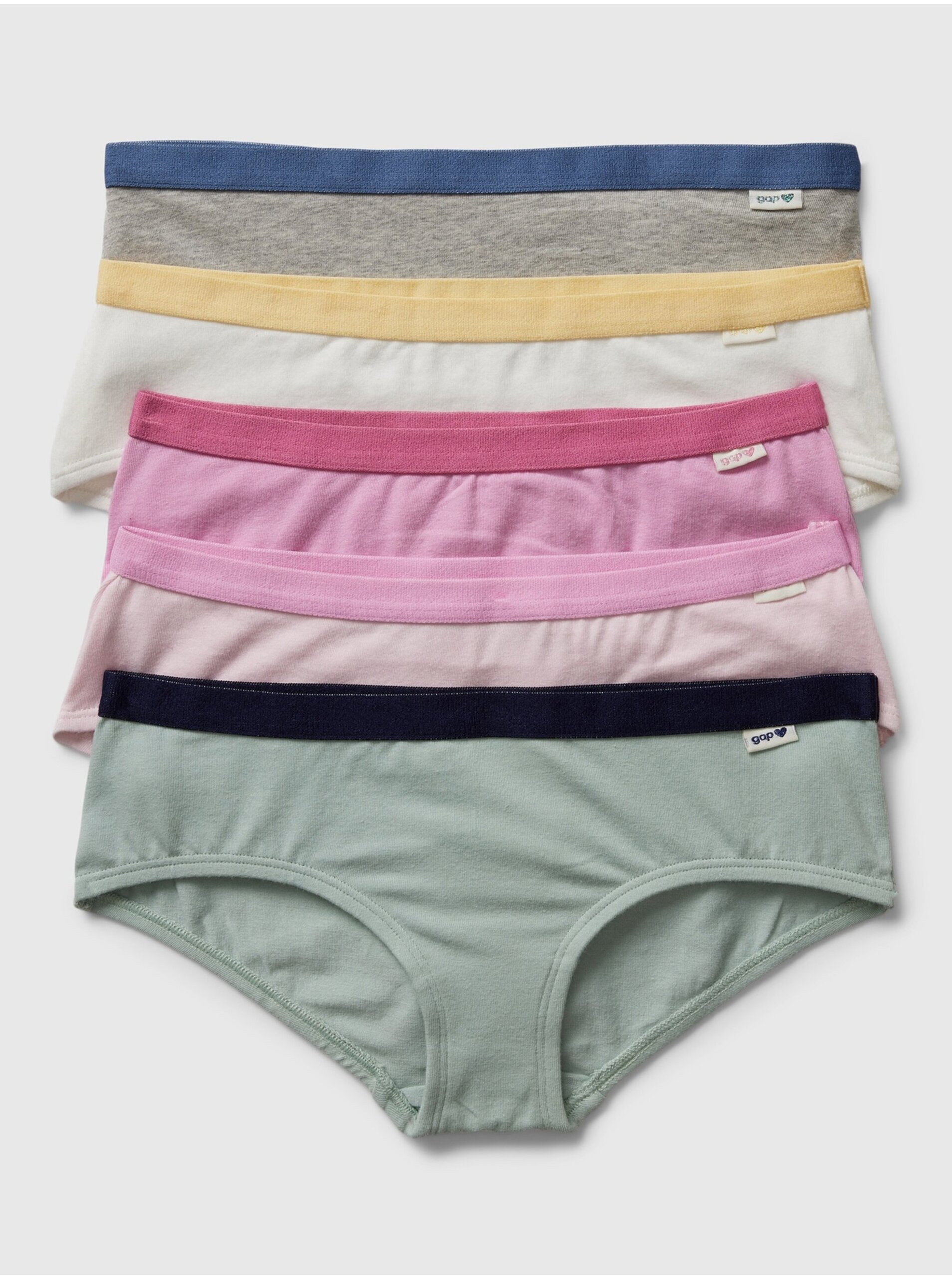 Lacno Súprava piatich dievčenských nohavičiek v ružovej, bielej a šedej farbe GAP