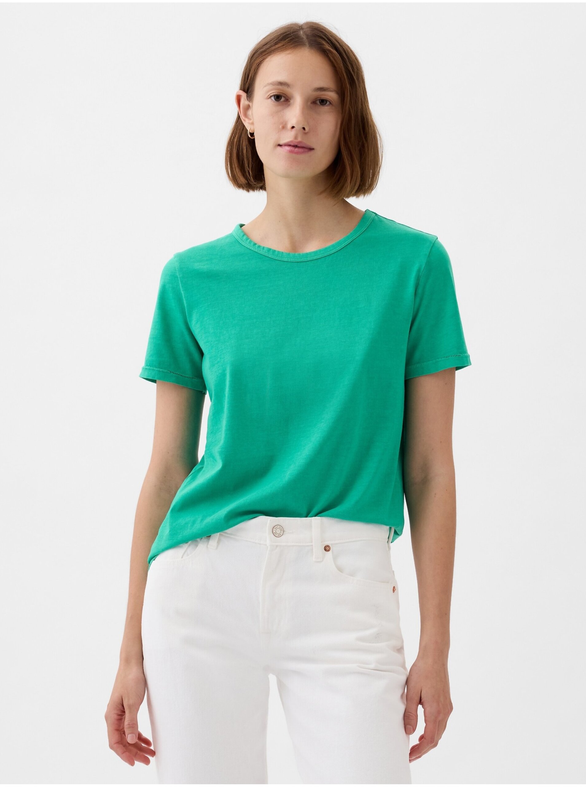 Levně Zelené dámské basic tričko GAP
