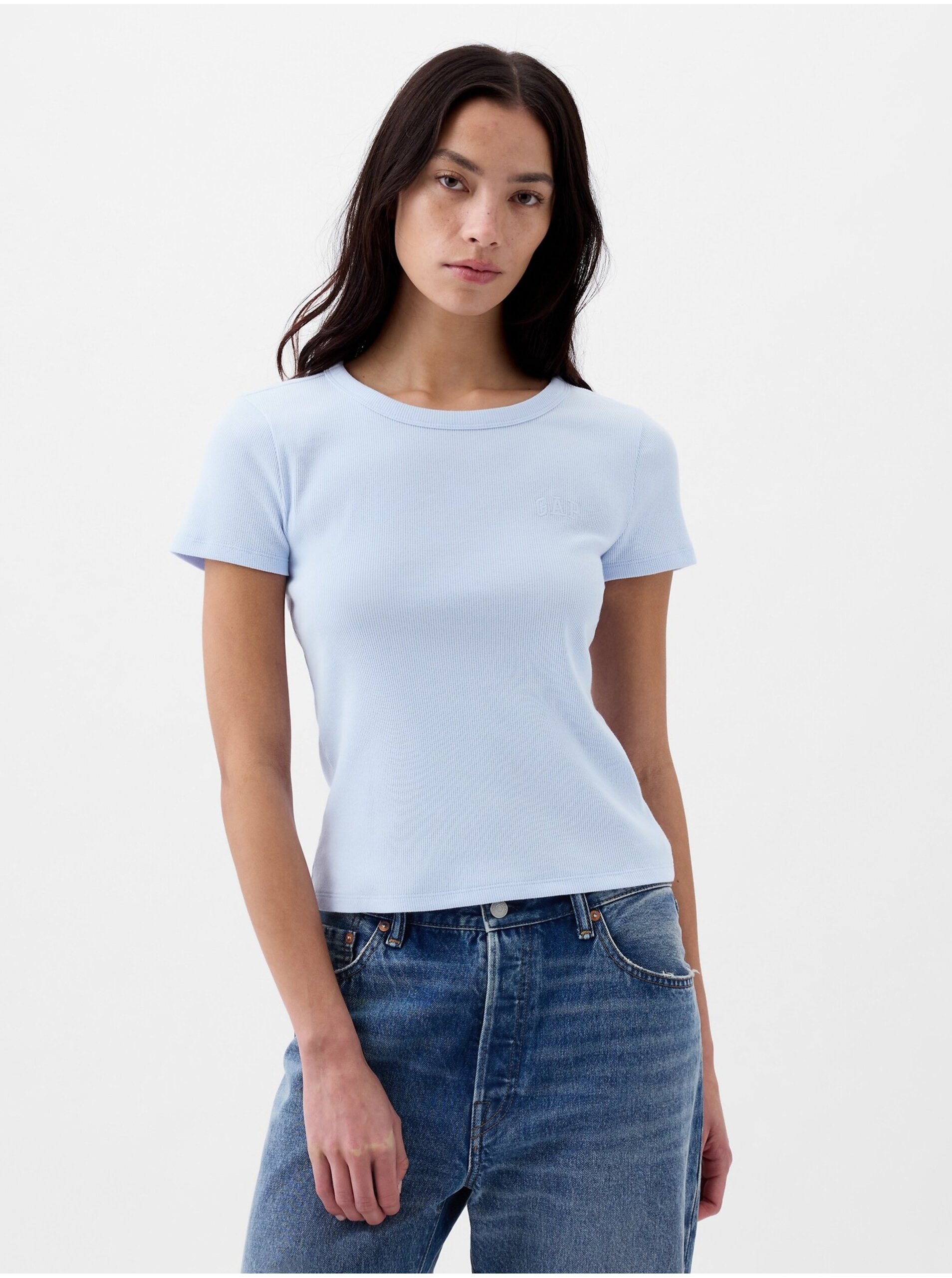 Levně Světle modré dámské basic tričko GAP