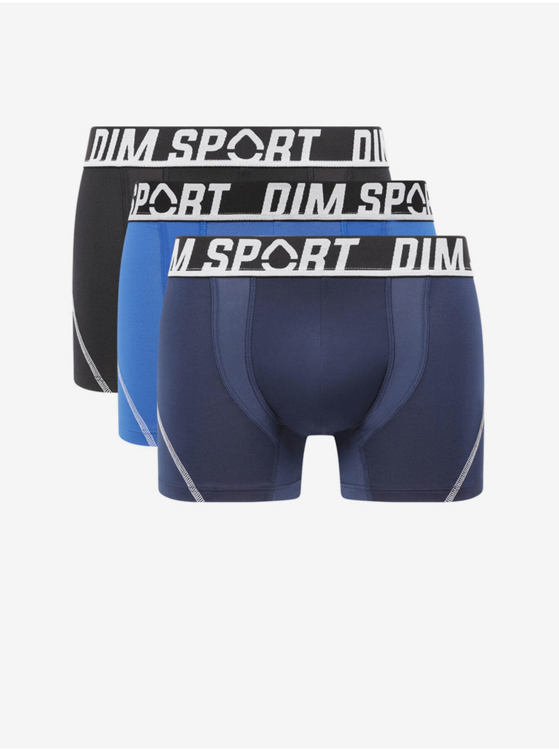 Levně Sada tří pánských boxerek v černé a modré barvě DIM SPORT MICROFIBRE BOXER 3x