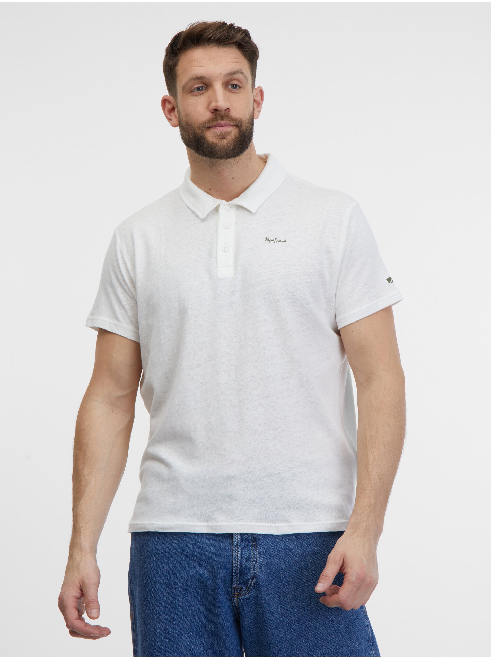 E-shop Krémové pánské polo tričko s příměsí lnu Pepe Jeans Faren