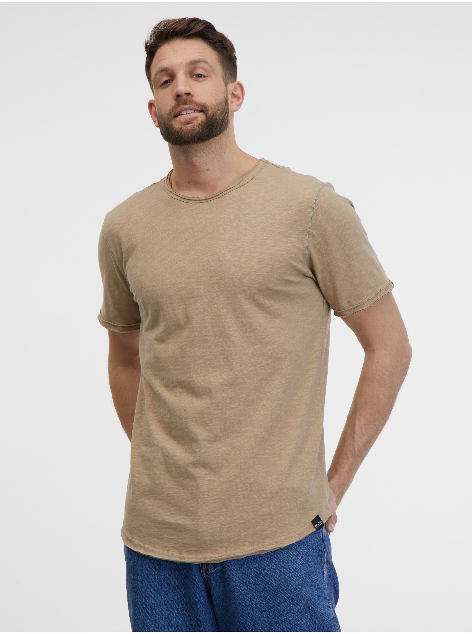 E-shop Béžové pánske melírované basic tričko ONLY & SONS Benne