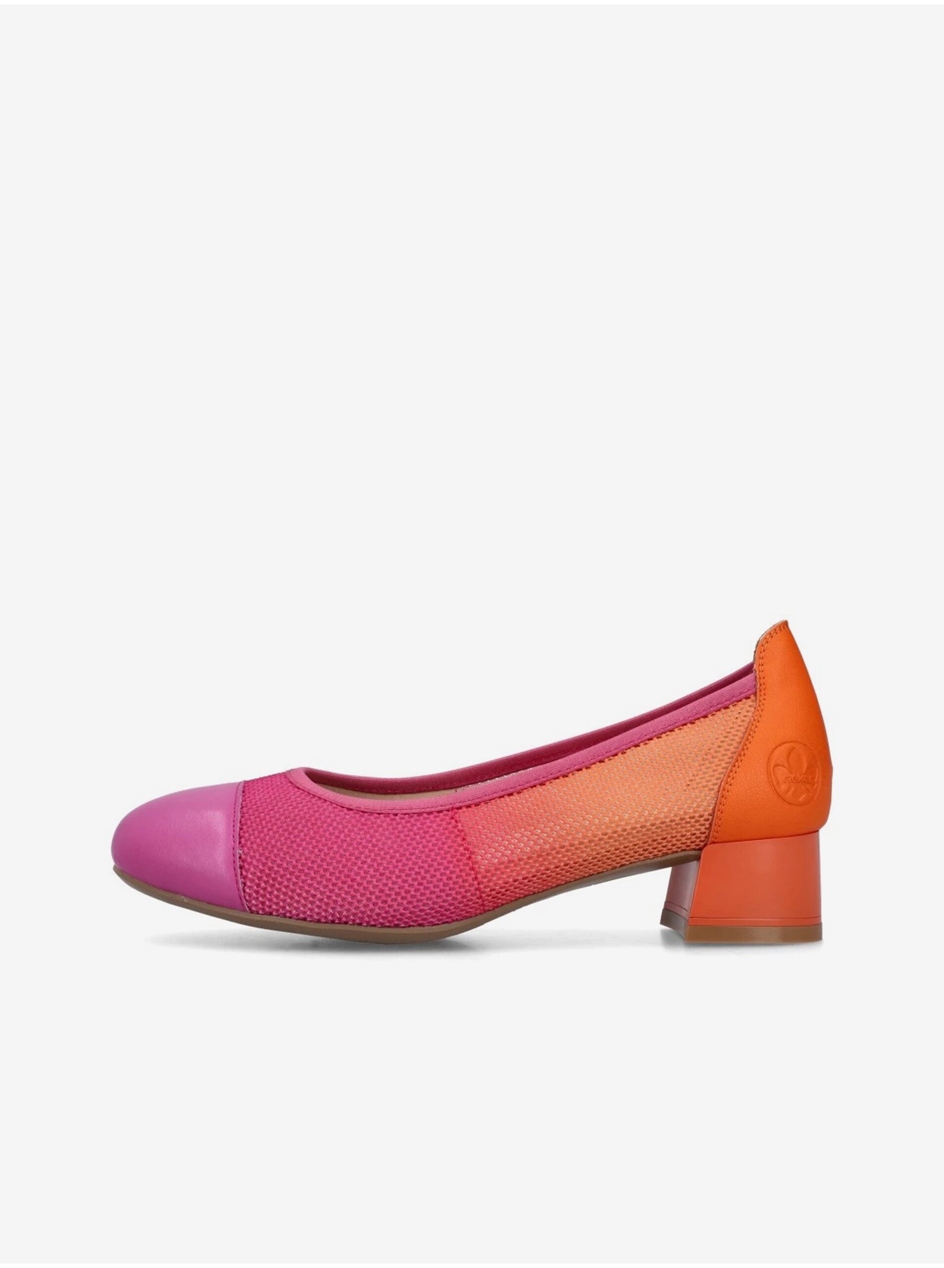 E-shop Oranžovo-růžové dámské lodičky s koženými detaily Rieker