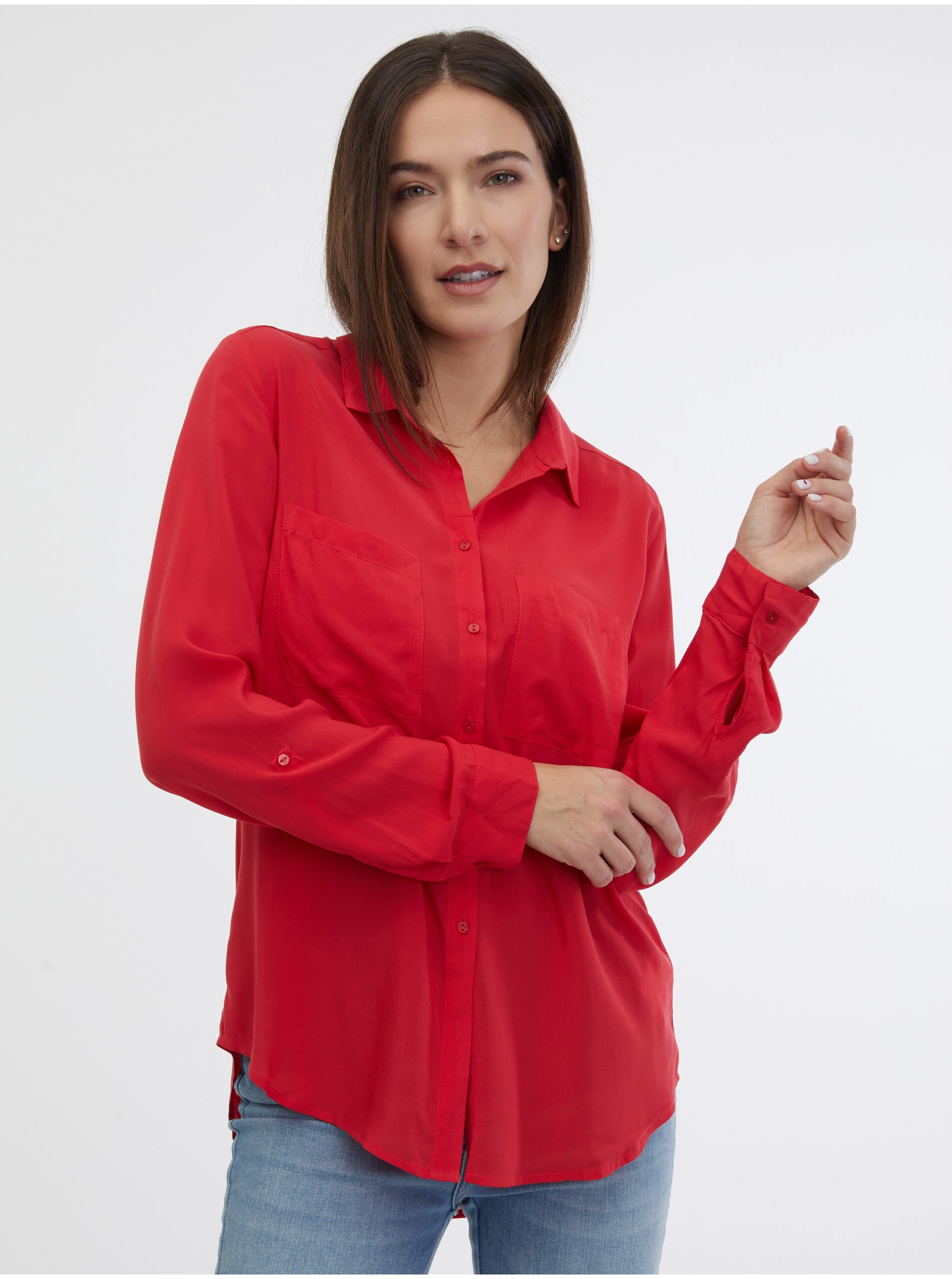 Lacno Červená dámska košeľa CAMAIEU