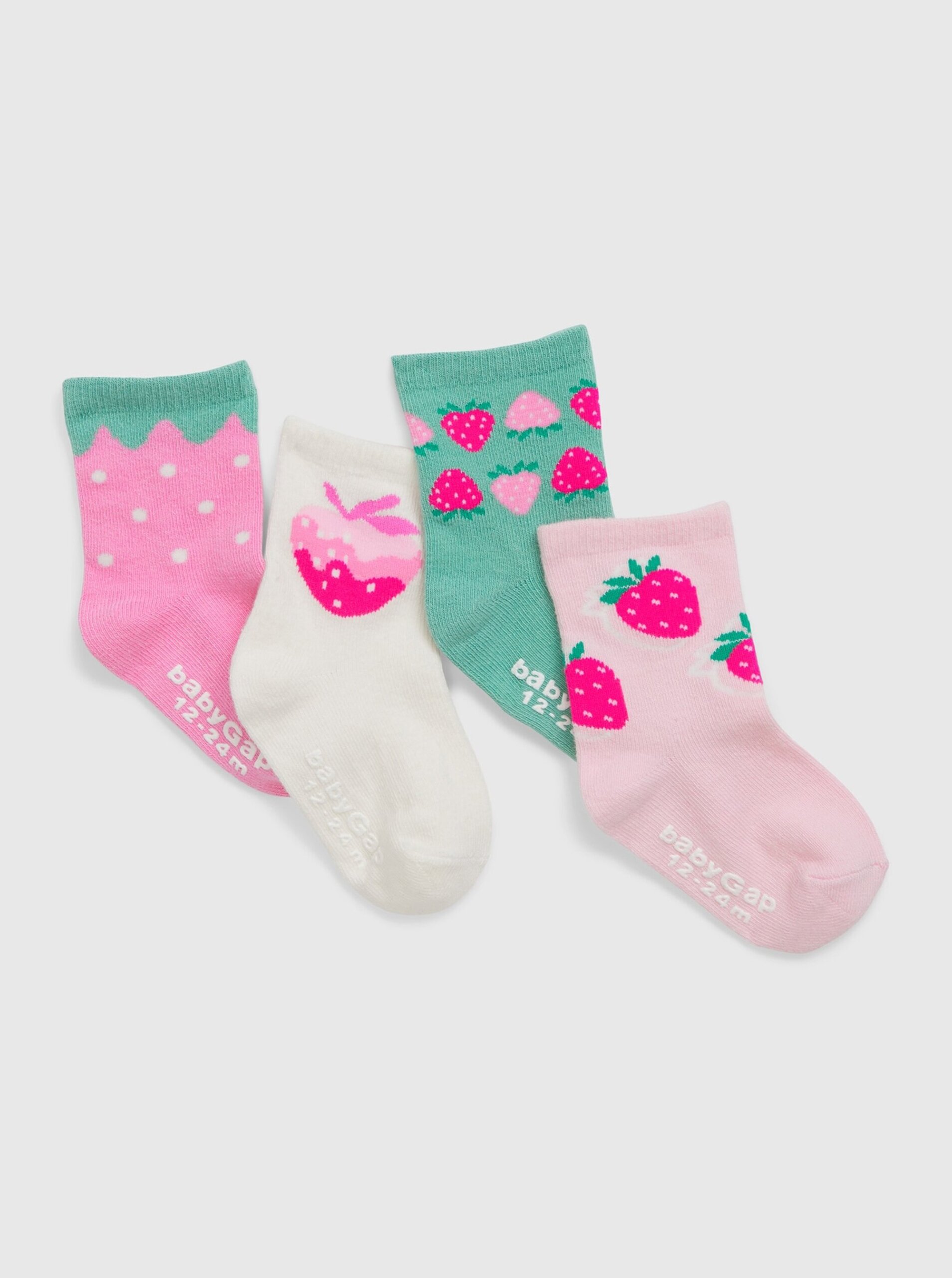 E-shop Sada čtyř párů holčičích vzorovaných ponožek v růžové, krémové a zelené barvě GAP