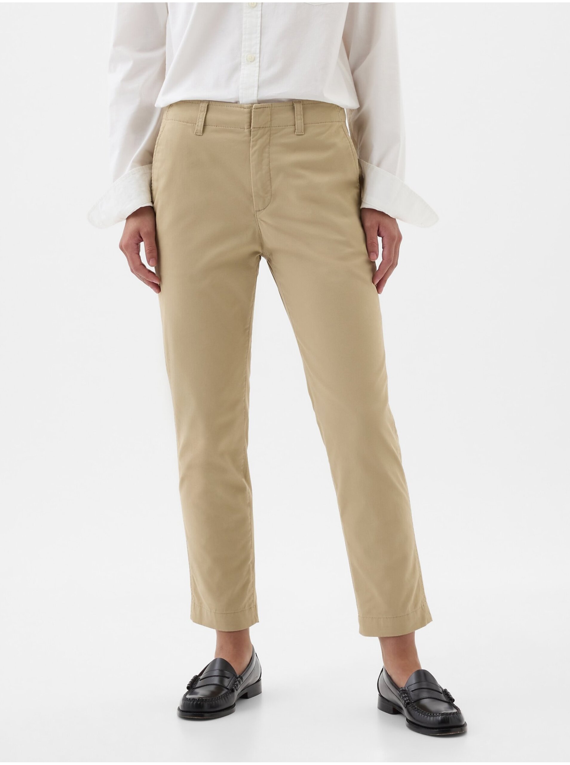 E-shop Béžové dámské zkrácené kalhoty GAP