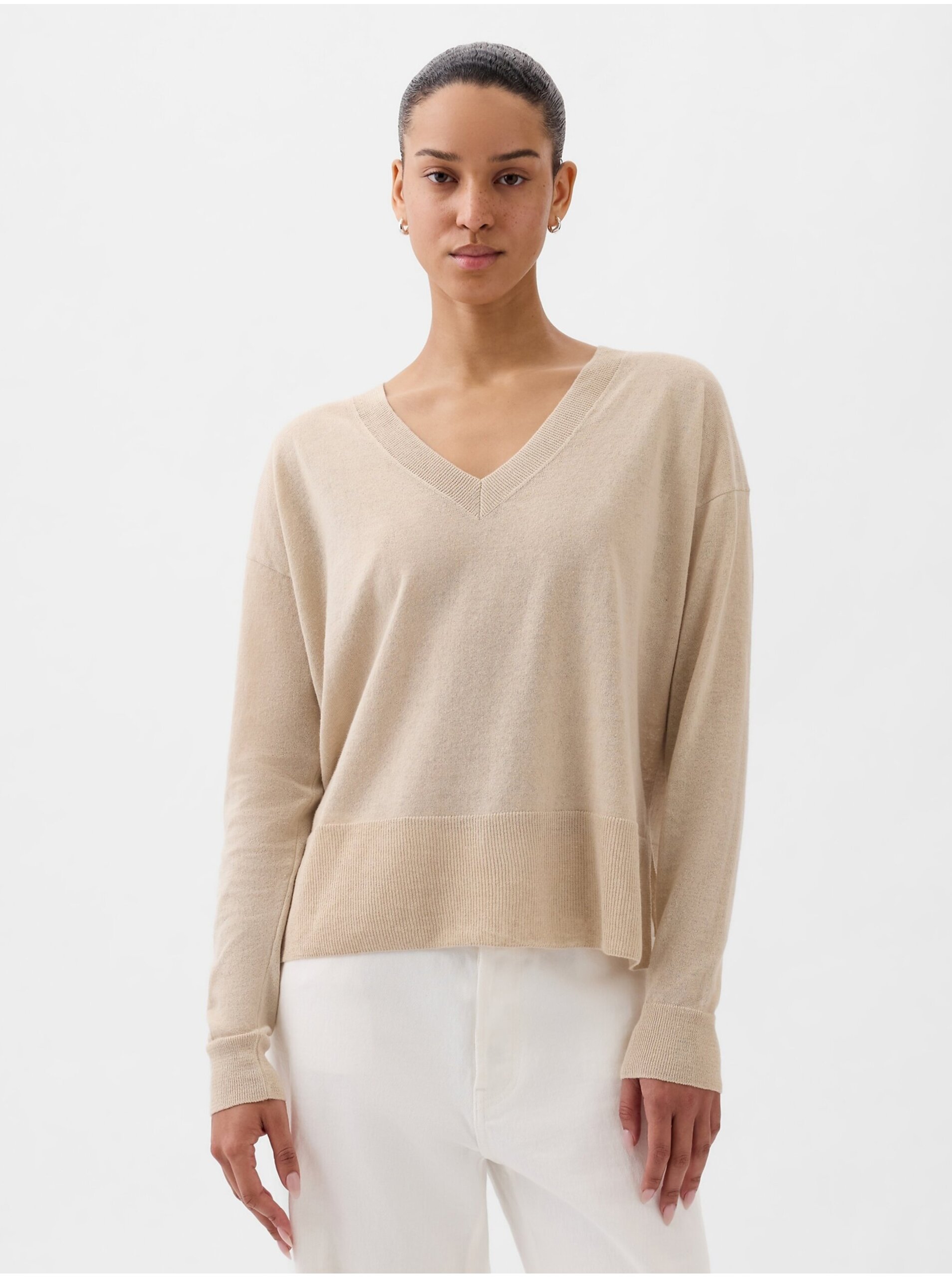 E-shop Béžový dámský svetr s příměsí lnu GAP