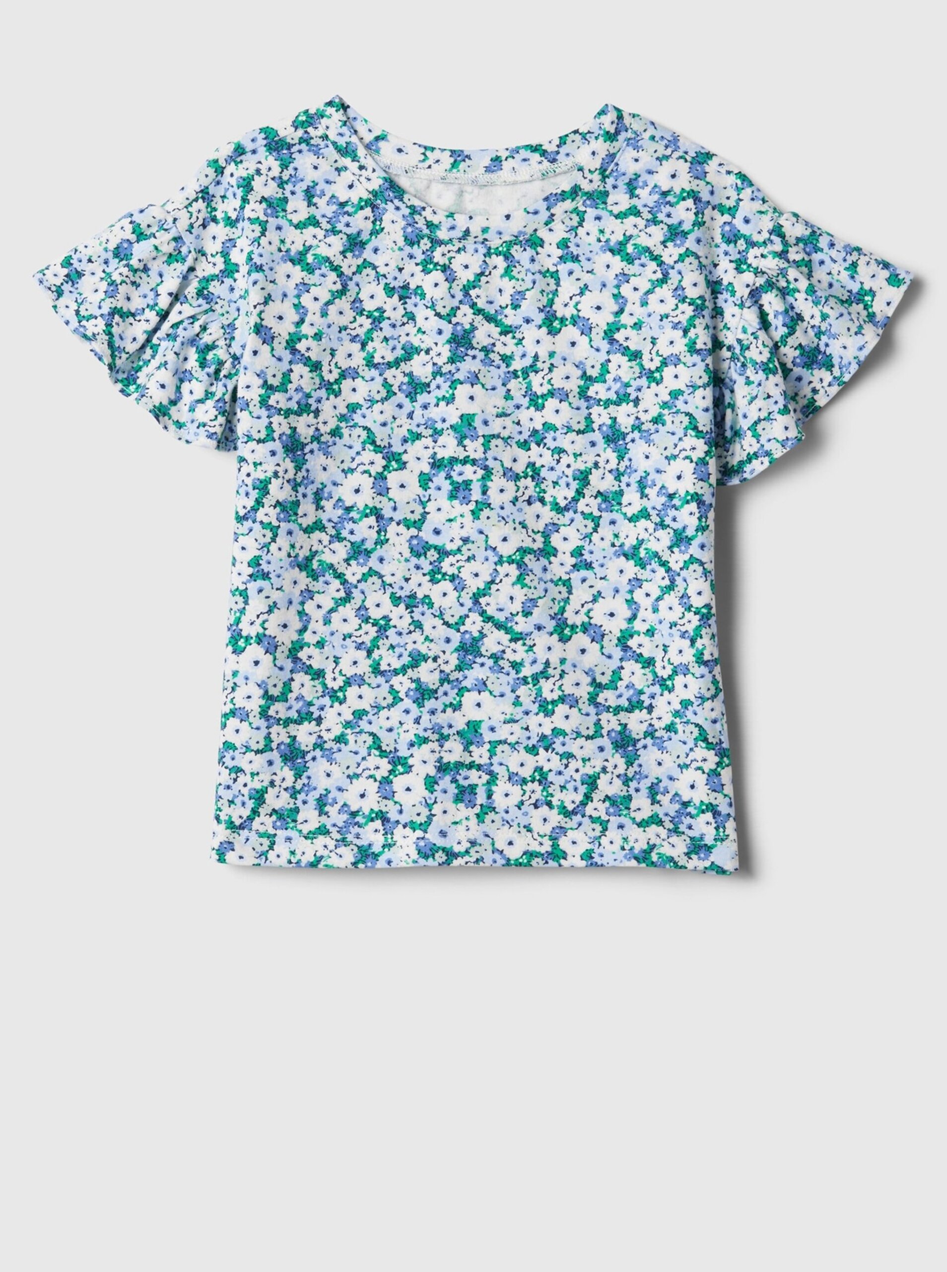 Lacno Modré dievčenské kvetované tričko s volánikmi GAP