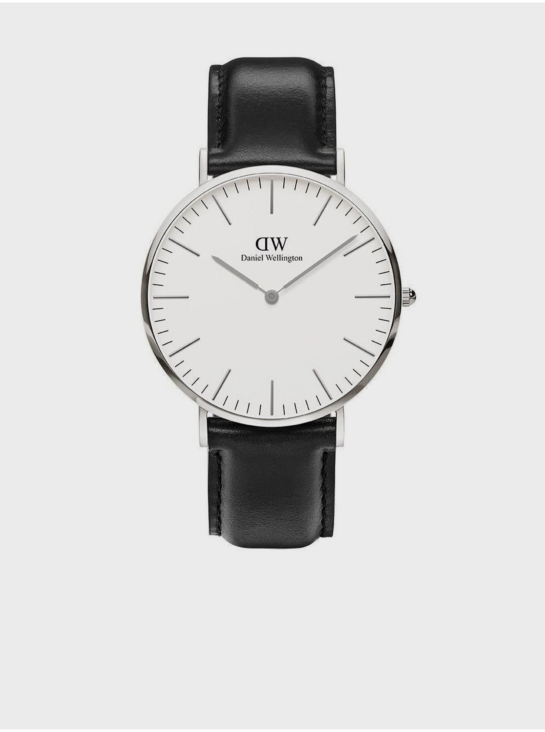 Levně Černé pánské hodinky s koženým řemínkem Daniel Wellington Sheffield