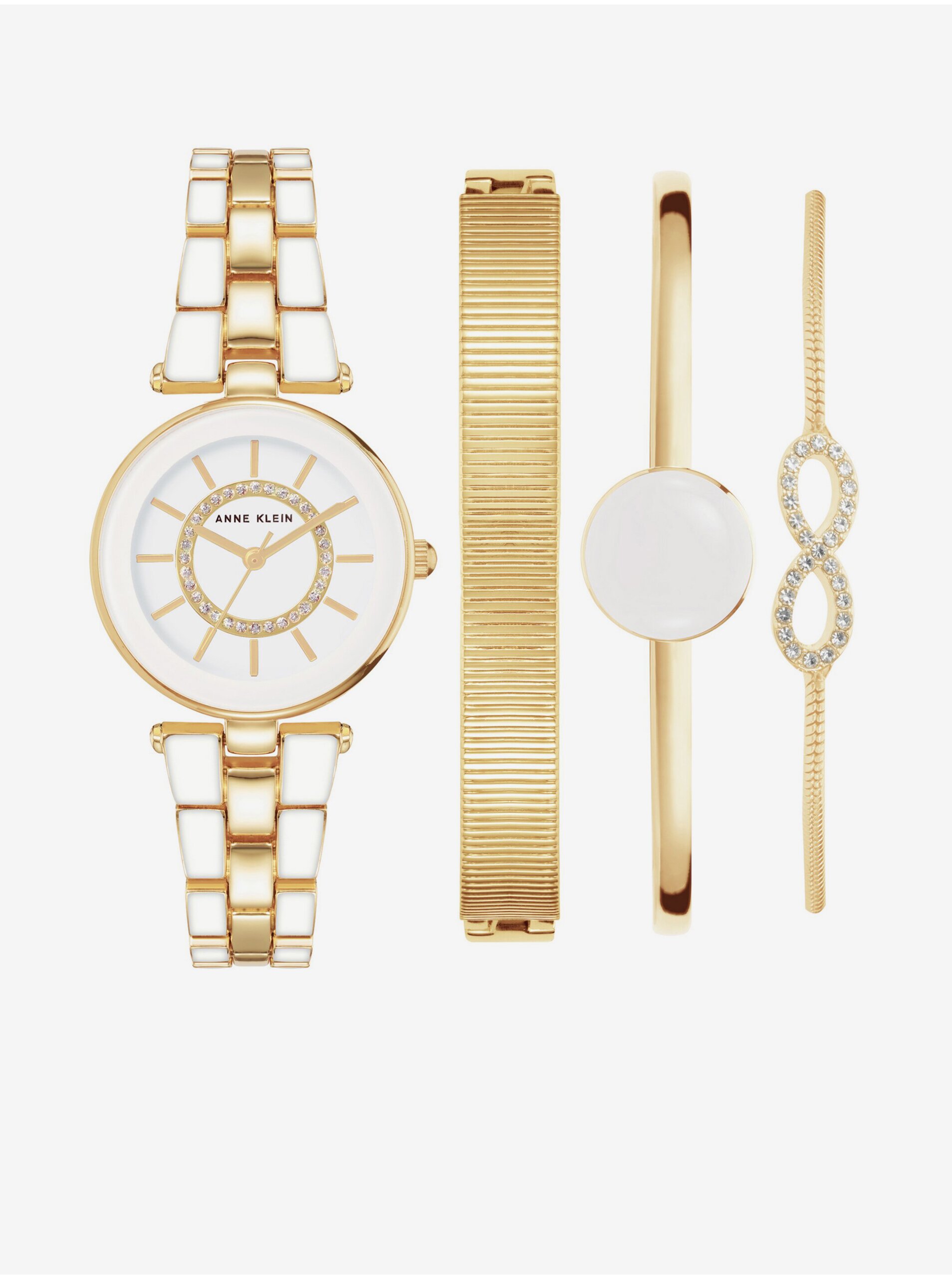 Levně Dárková sada hodinek a náramků ve zlaté barvě Anne Klein