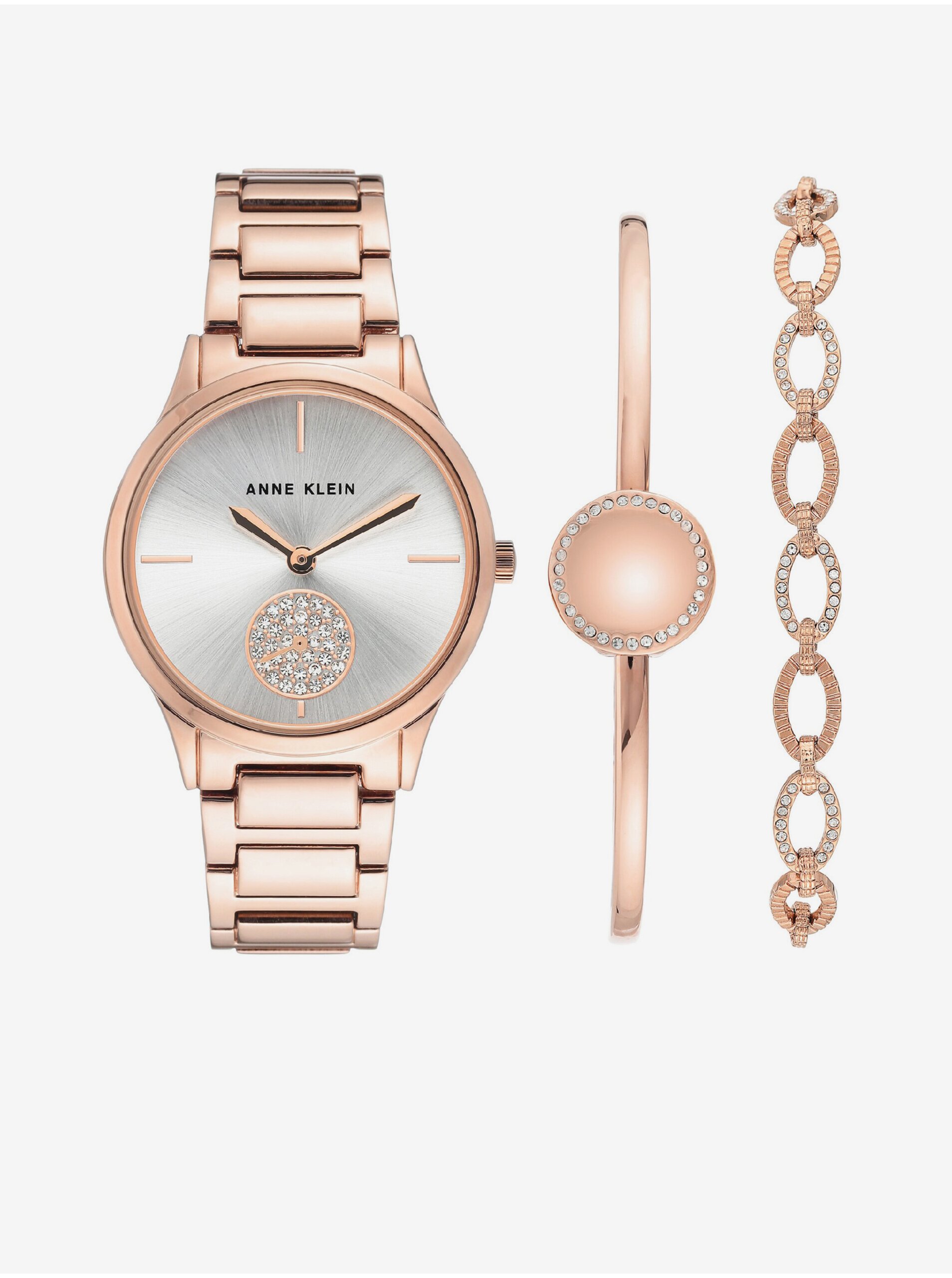 E-shop Sada hodinek a náramků ve zlatorůžové barvě Anne Klein