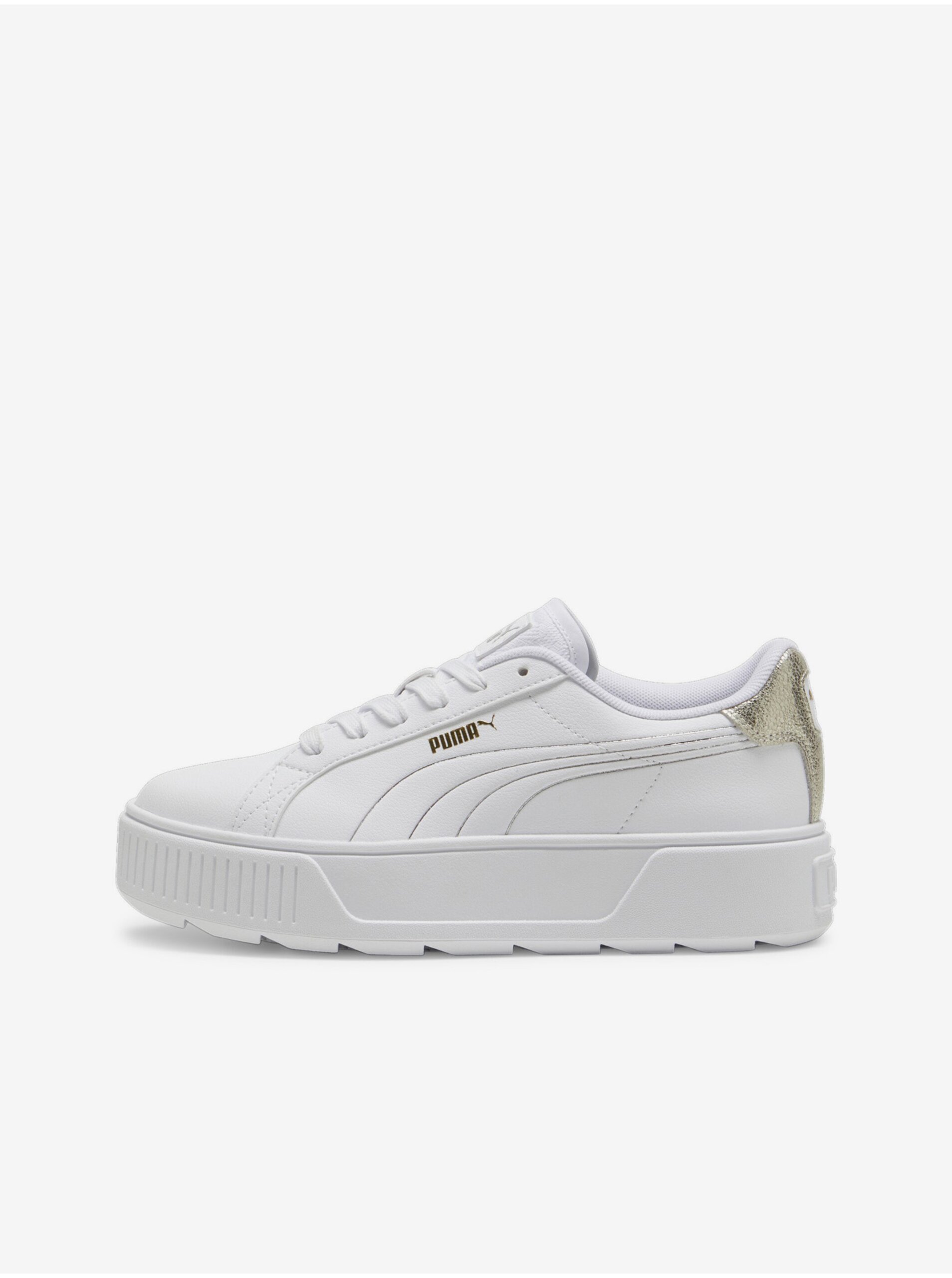 Levně Bílé dámské kožené tenisky na platformě Puma Metallic Shine