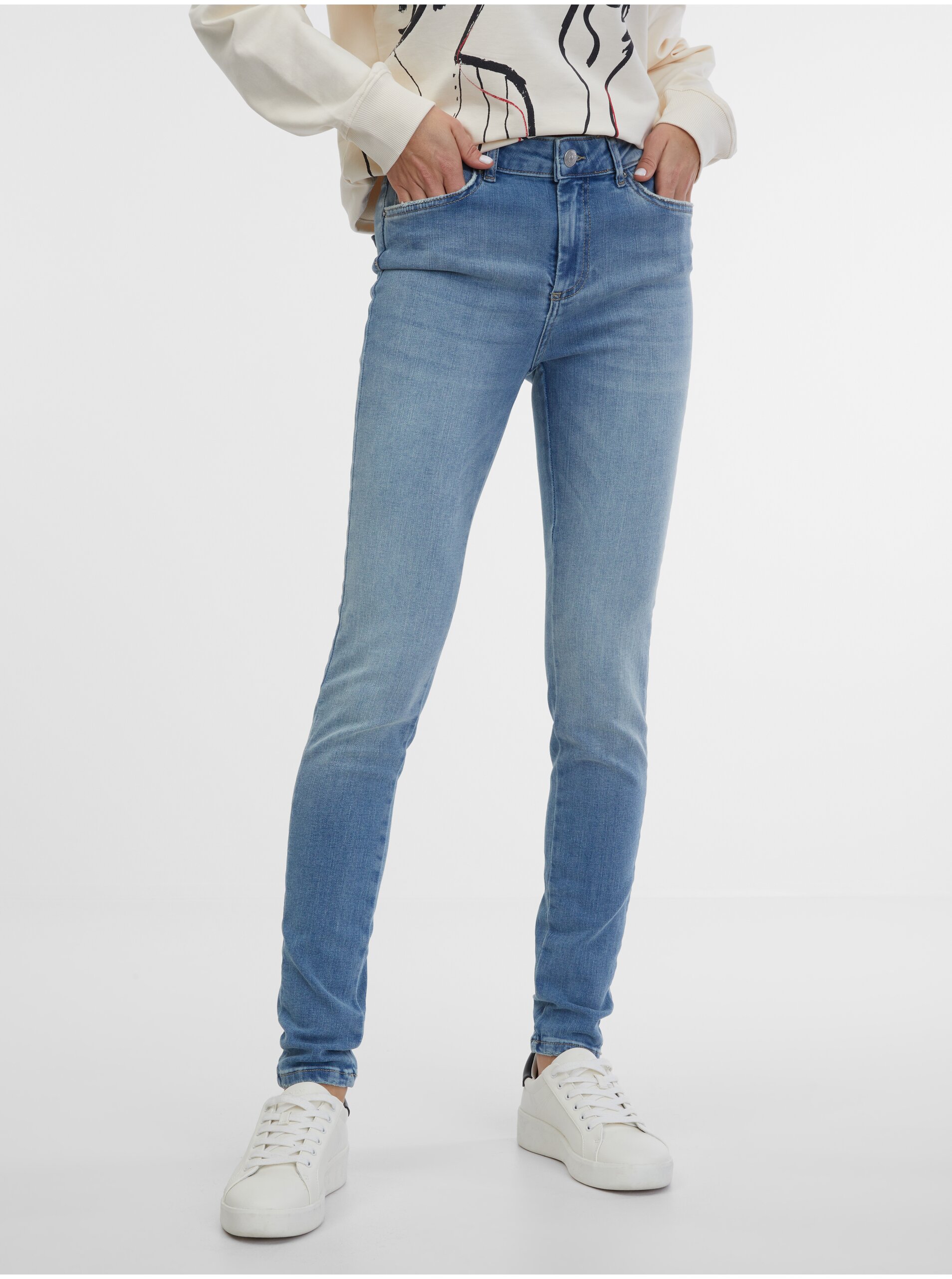 E-shop Světle modré skinny fit džíny Pieces Delly