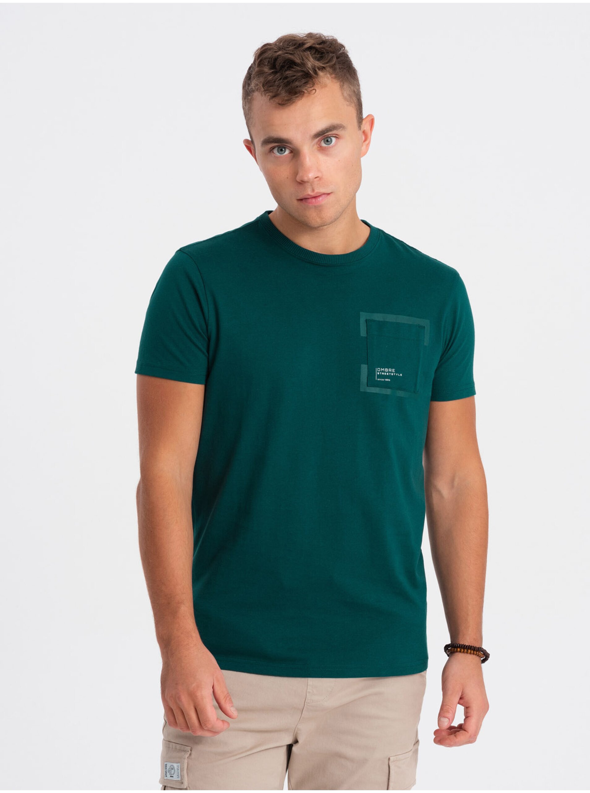 Levně Petrolejové pánské tričko Ombre Clothing