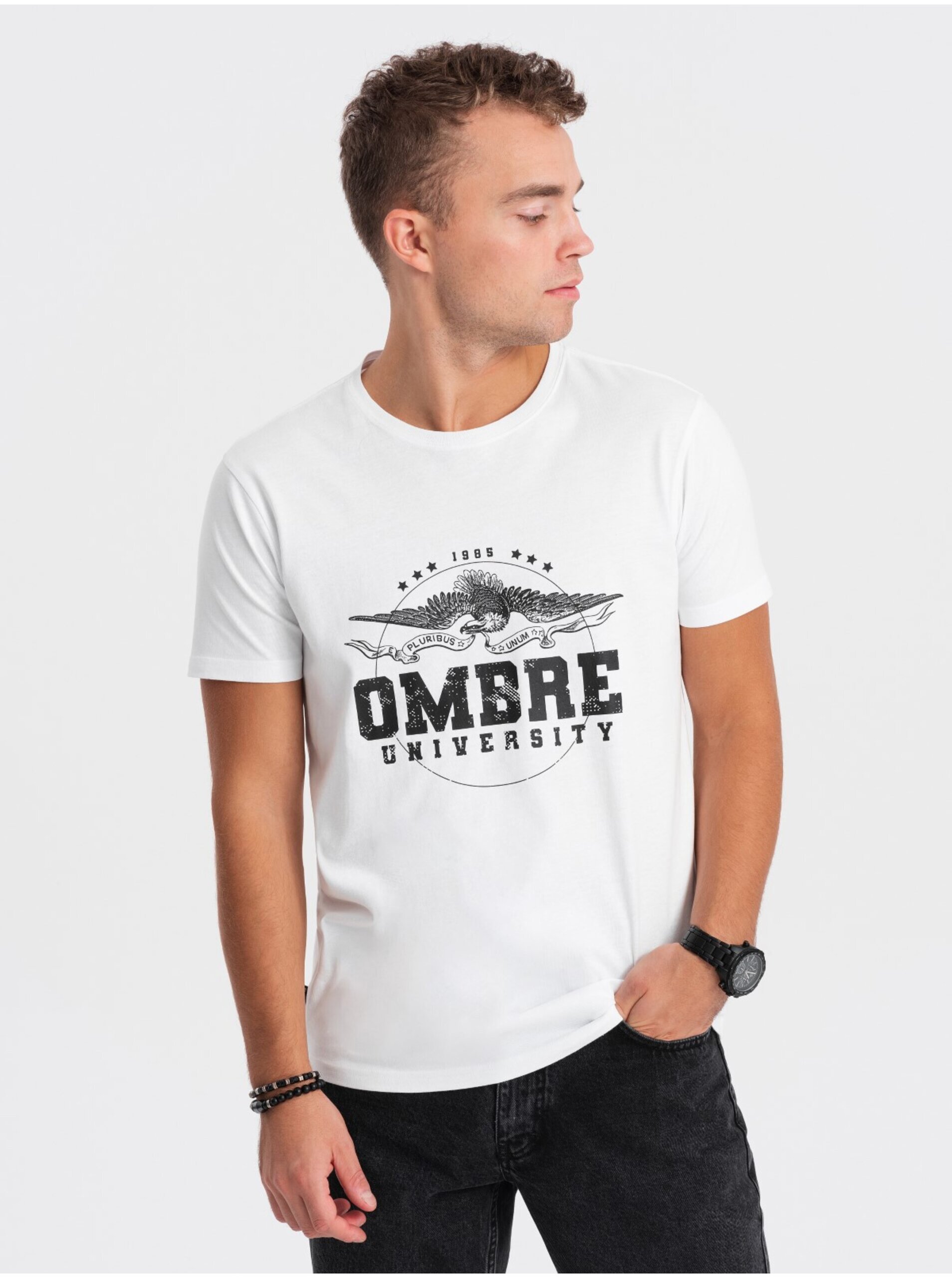 Bílé pánské tričko Ombre Clothing
