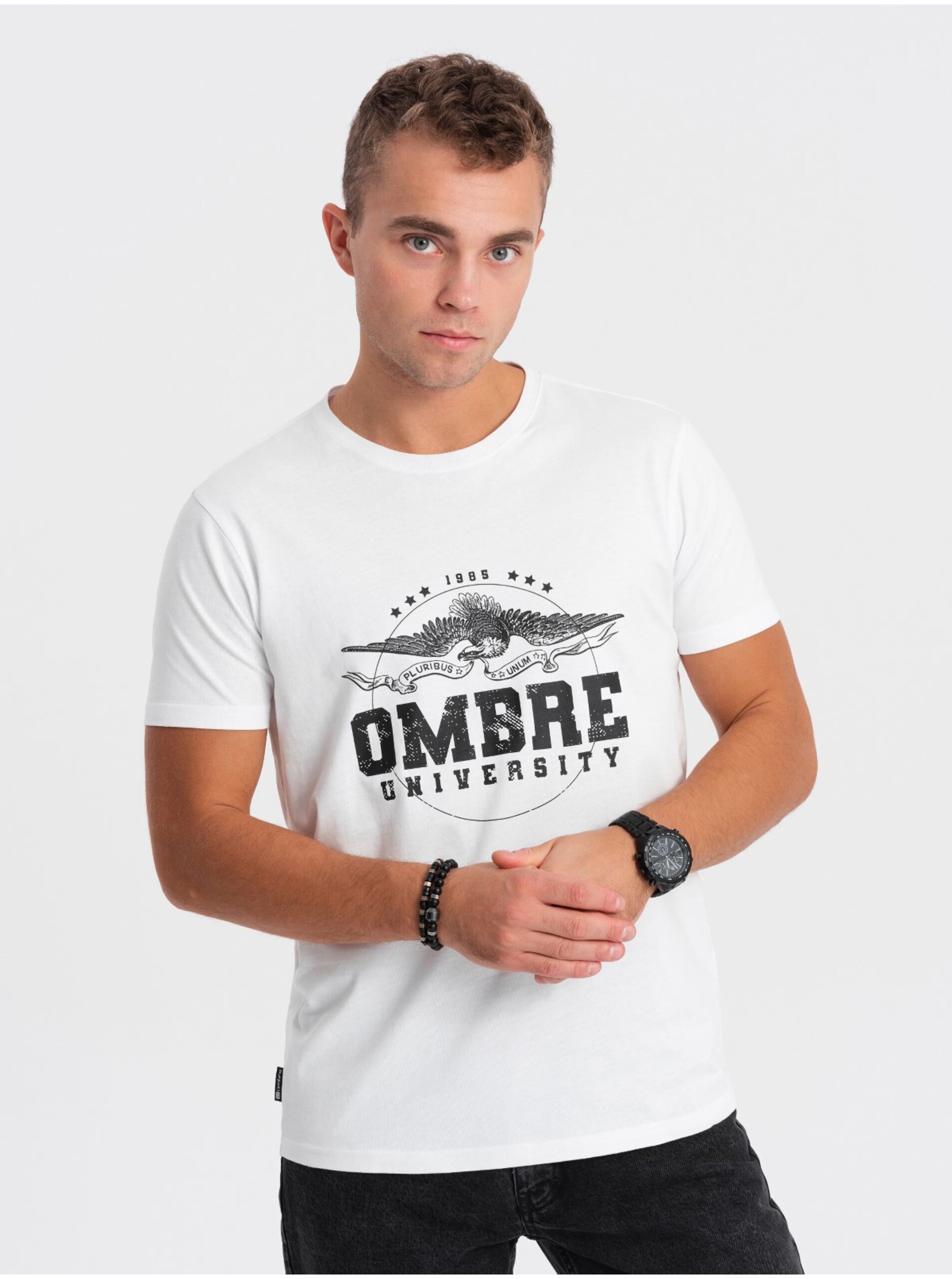 Bílé pánské tričko Ombre Clothing