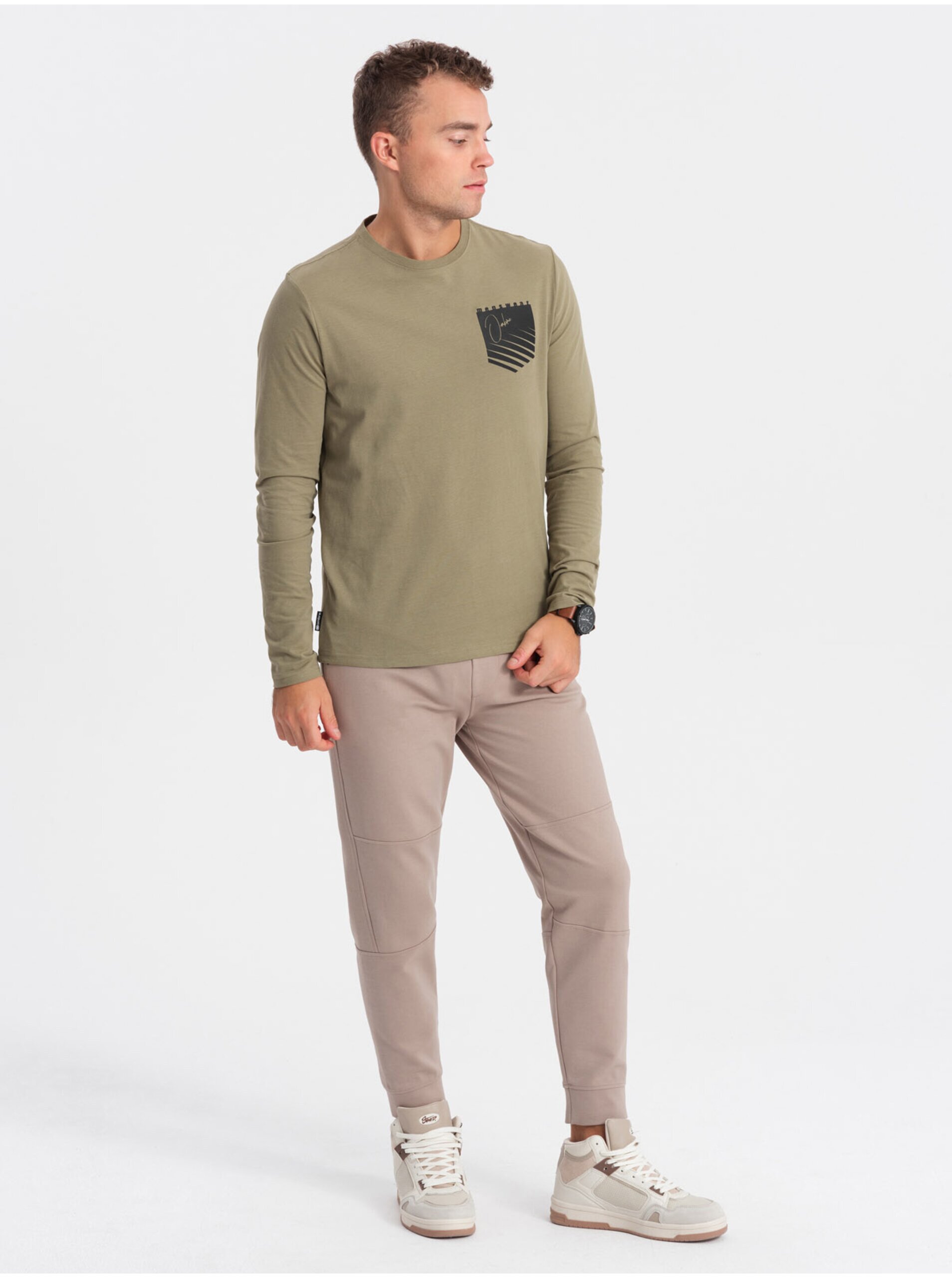 Khaki pánské tričko Ombre Clothing