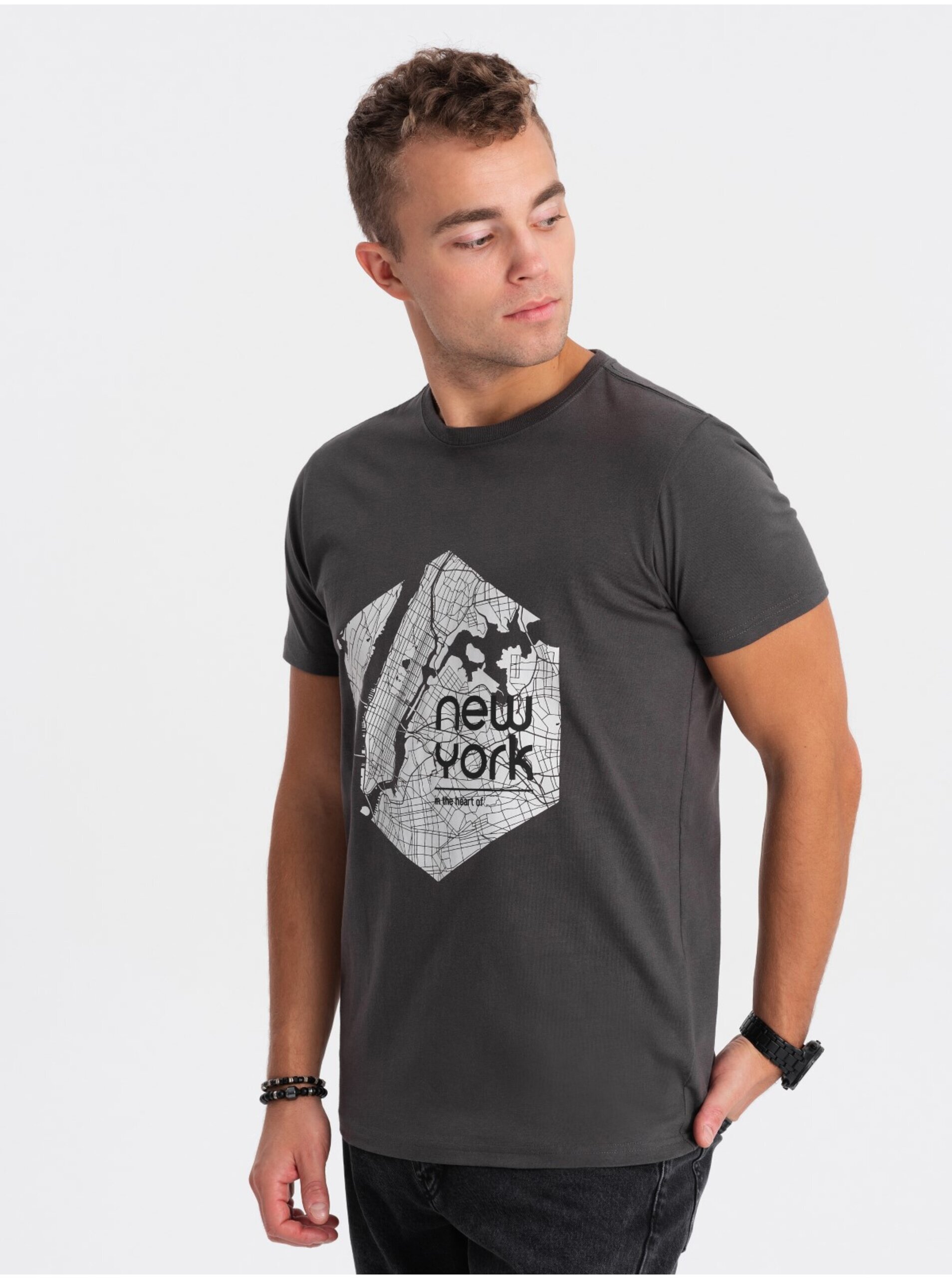 Levně Tmavě šedé pánské tričko Ombre Clothing