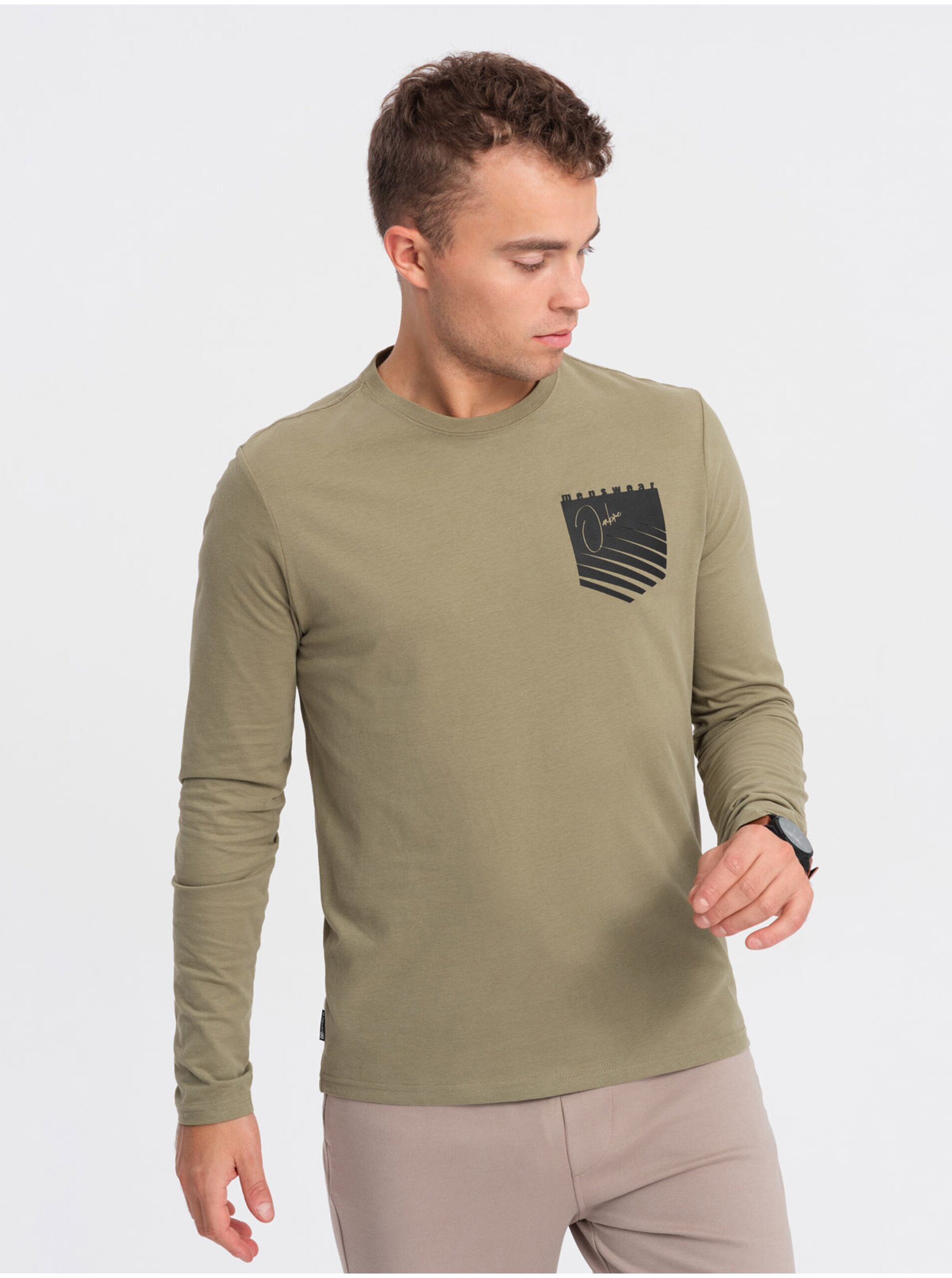 Khaki pánské tričko Ombre Clothing