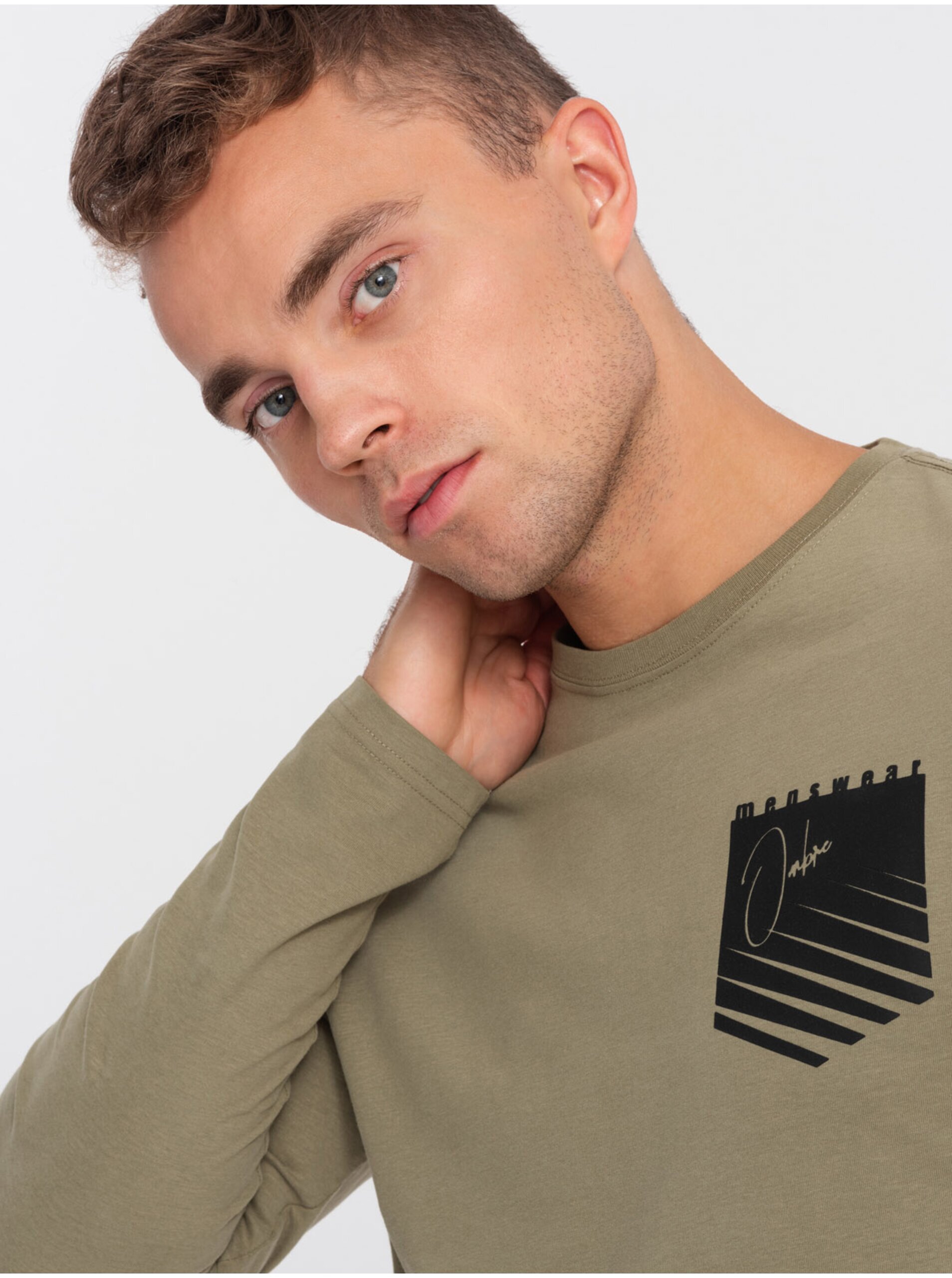 Khaki pánské tričko Ombre Clothing