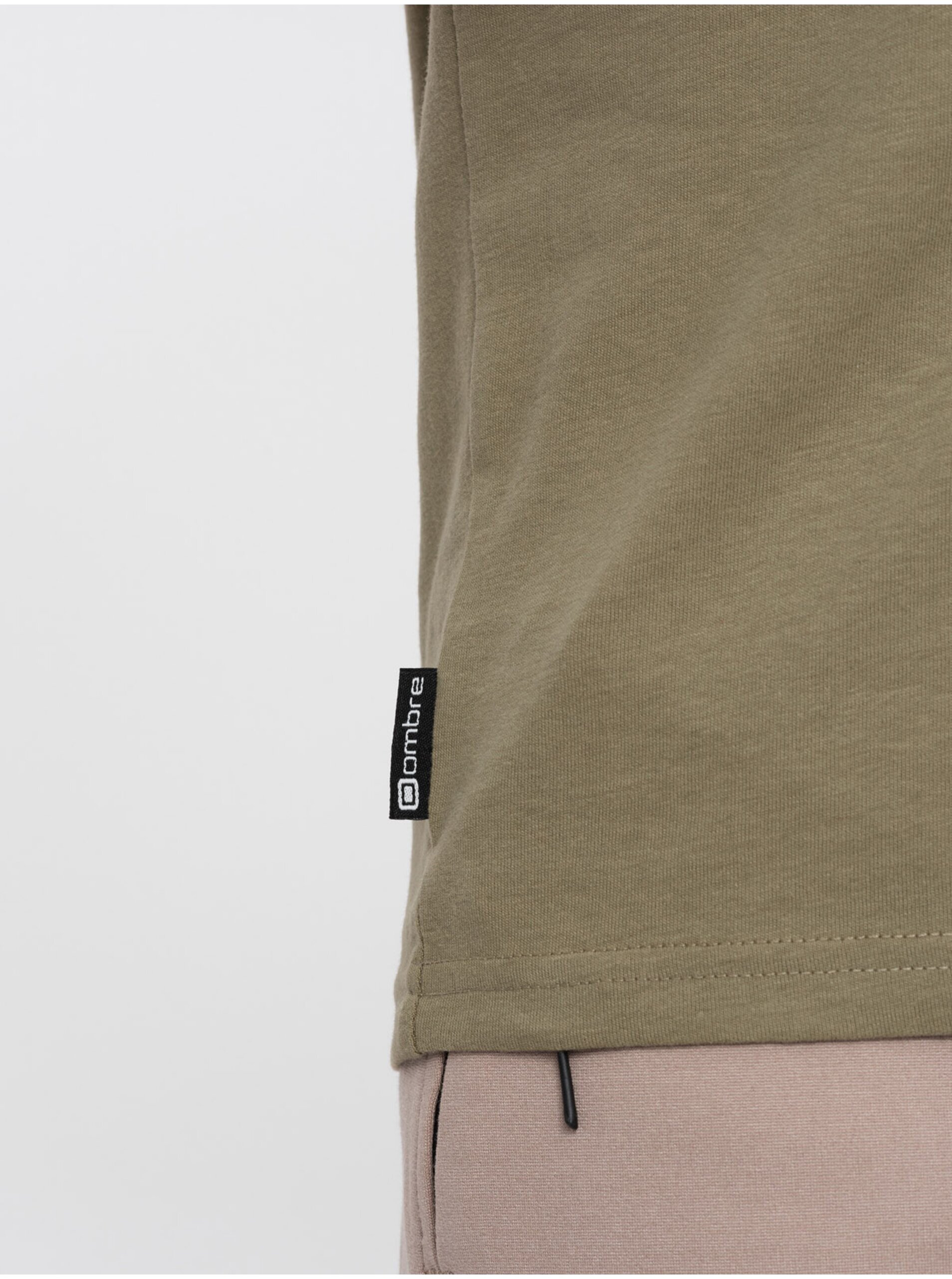 Khaki pánské tričko Ombre Clothing