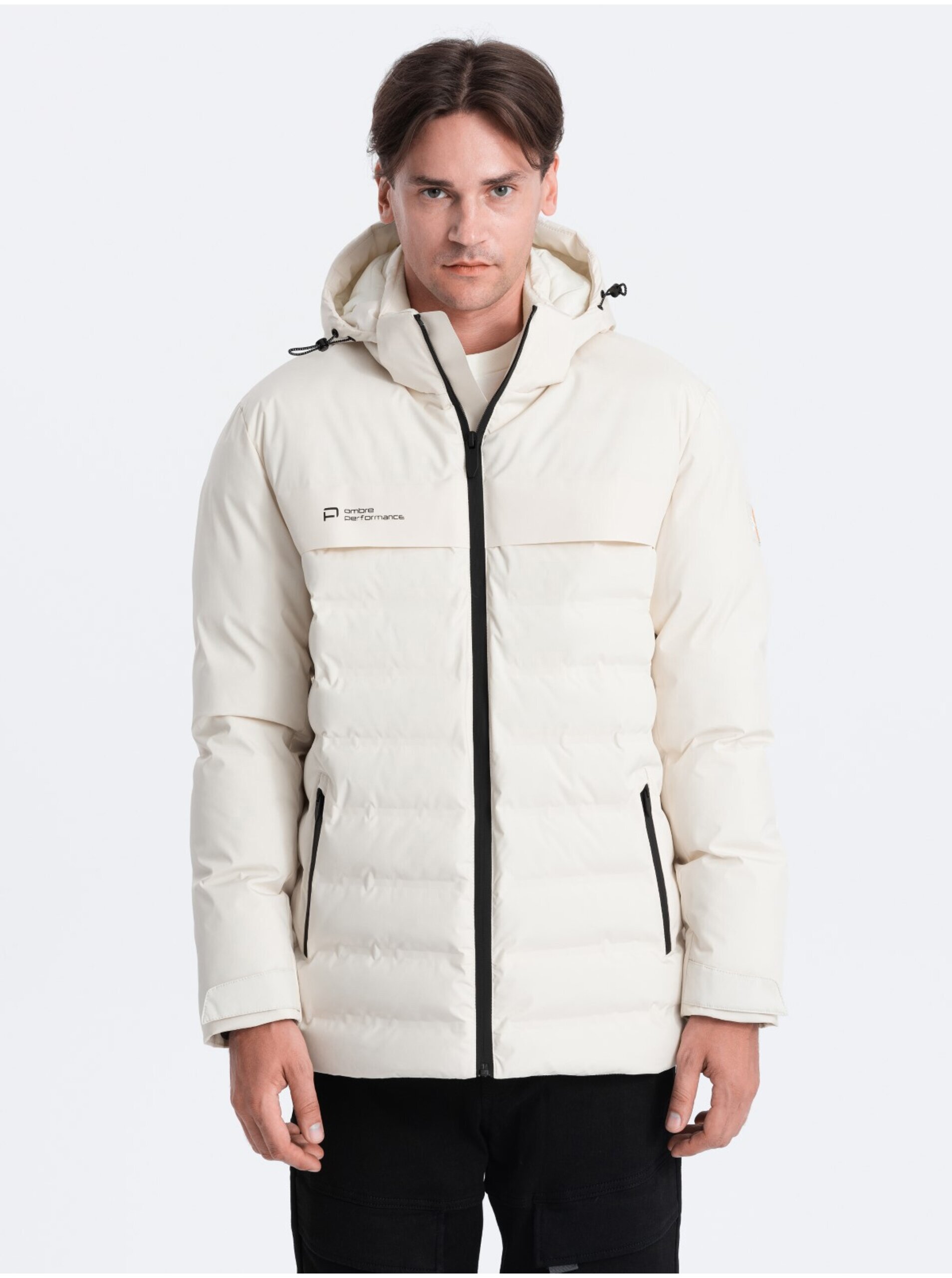 E-shop Krémová pánská prošívaná zimní bunda Ombre Clothing