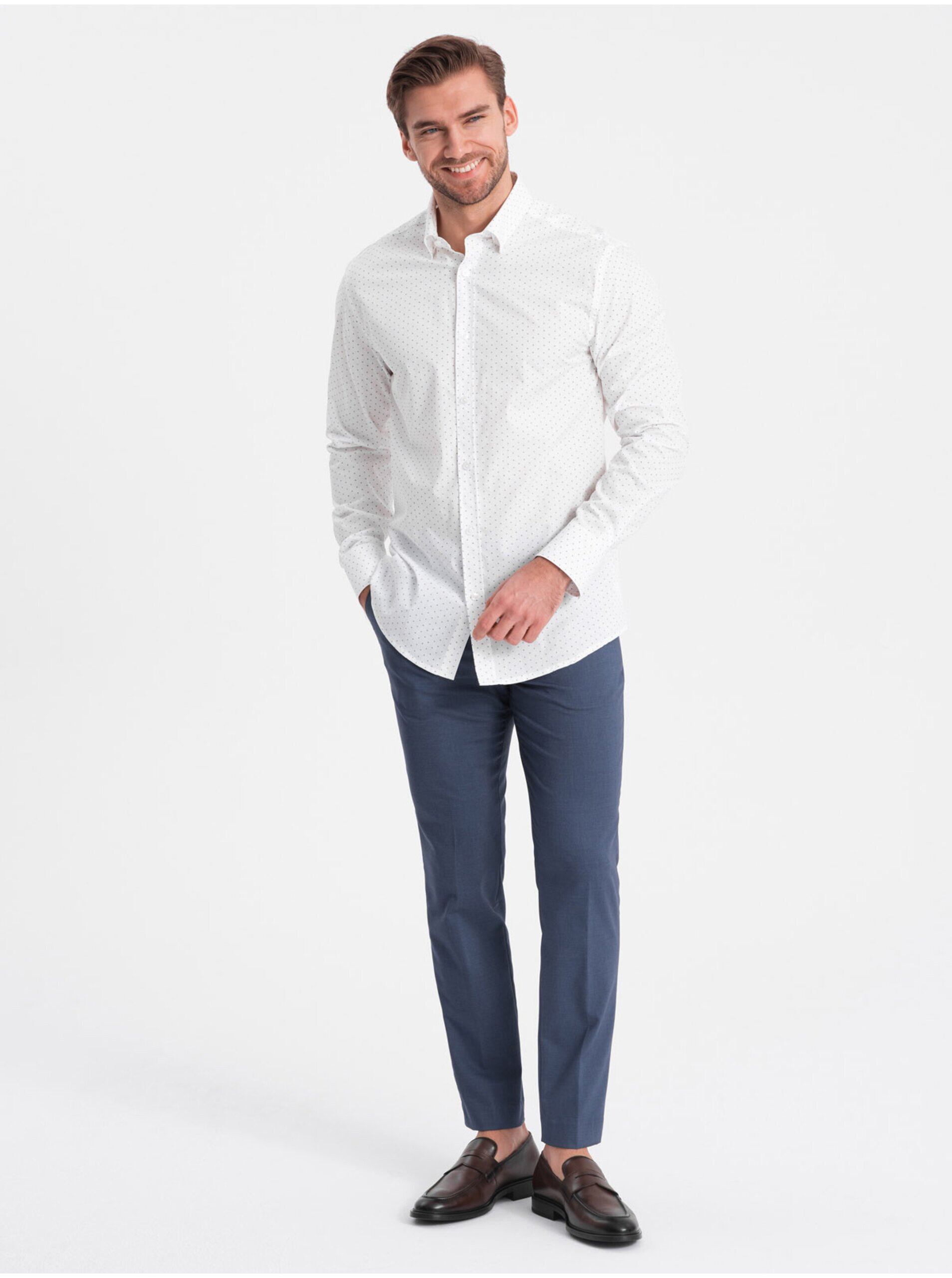 Bílá pánská vzorovaná košile Ombre Clothing