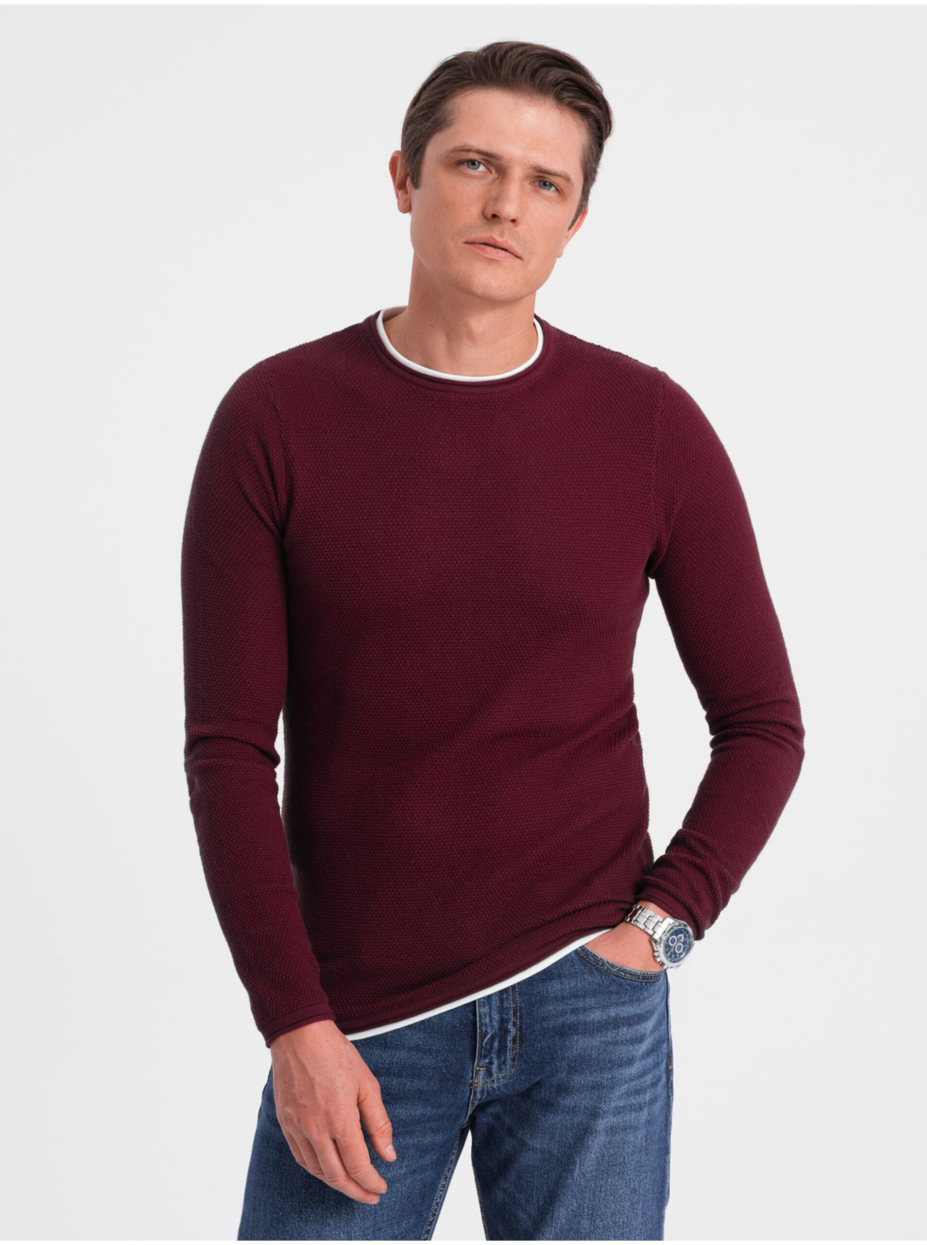 E-shop Vínový pánský svetr Ombre Clothing