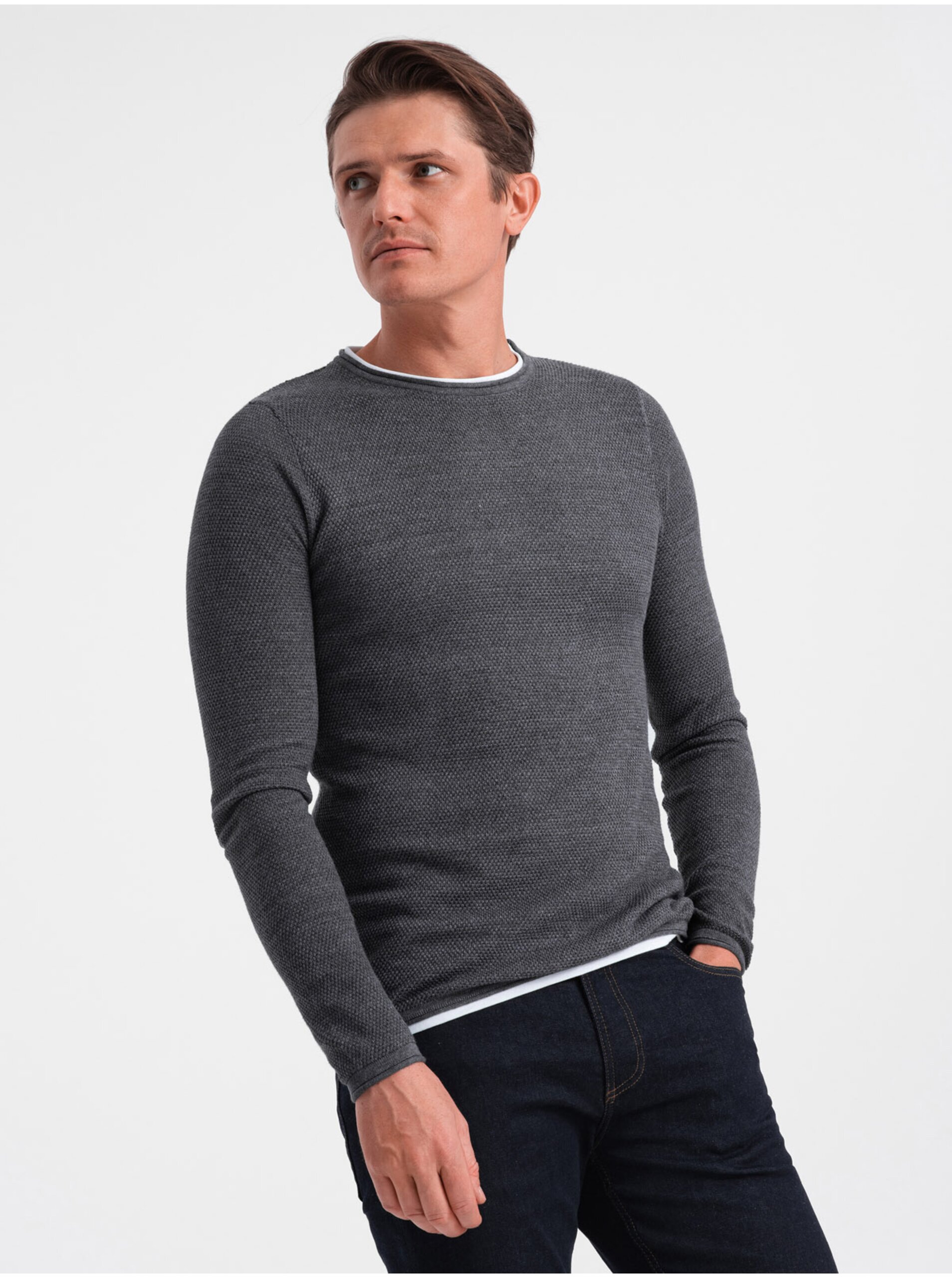 E-shop Tmavě šedý pánský svetr Ombre Clothing