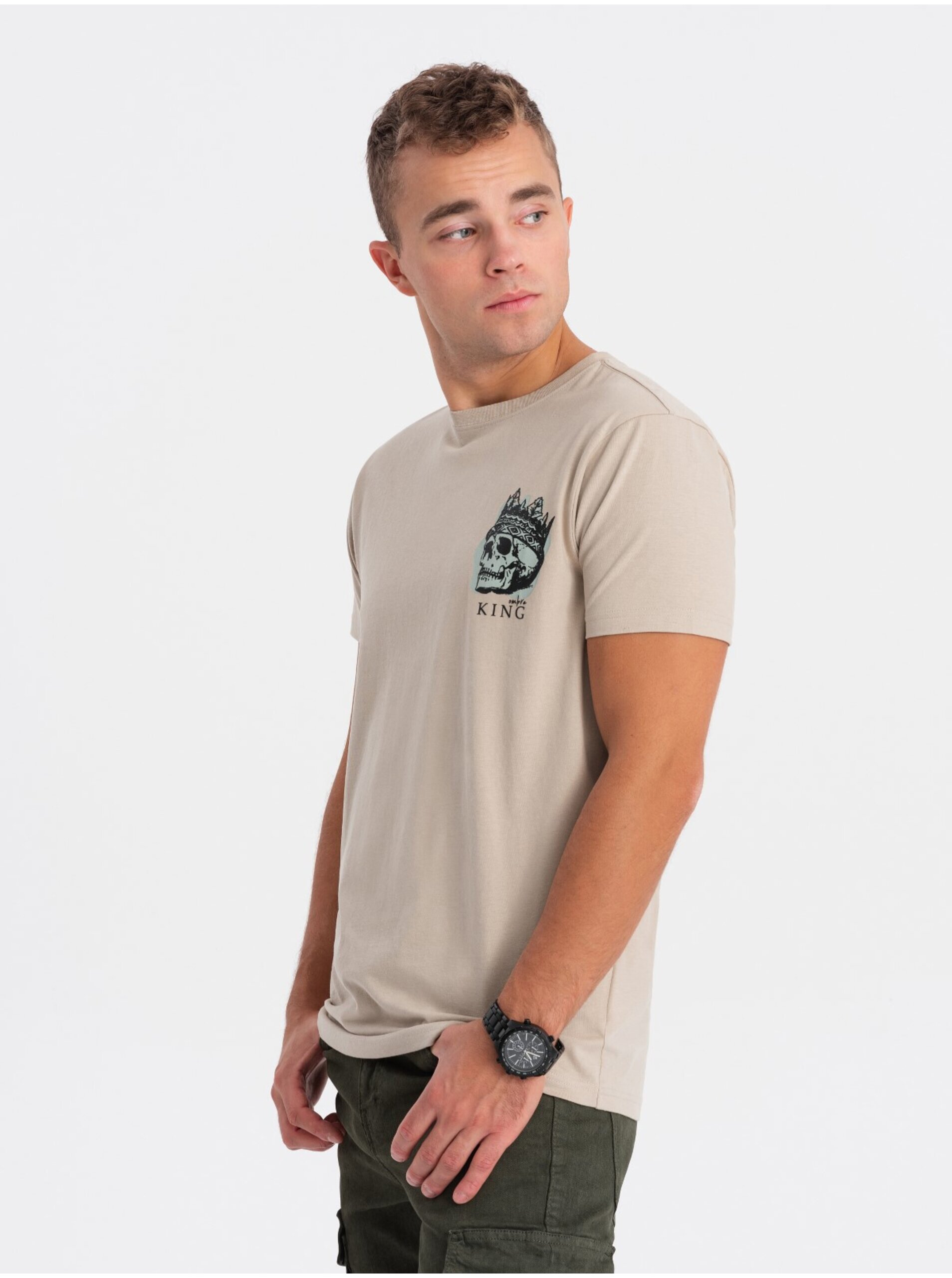 E-shop Béžové pánske tričko Ombre Clothing