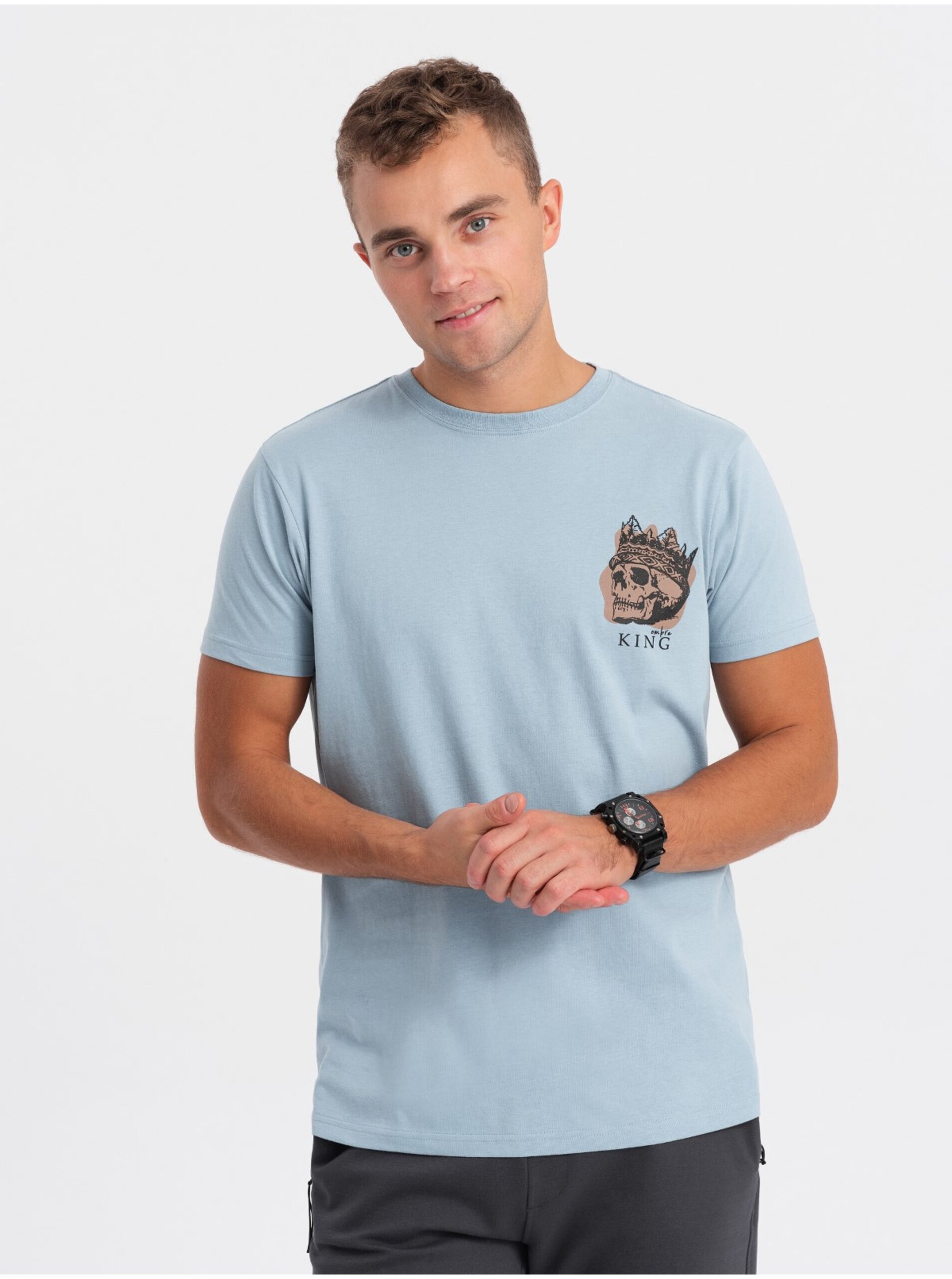 E-shop Světle modré pánské tričko Ombre Clothing