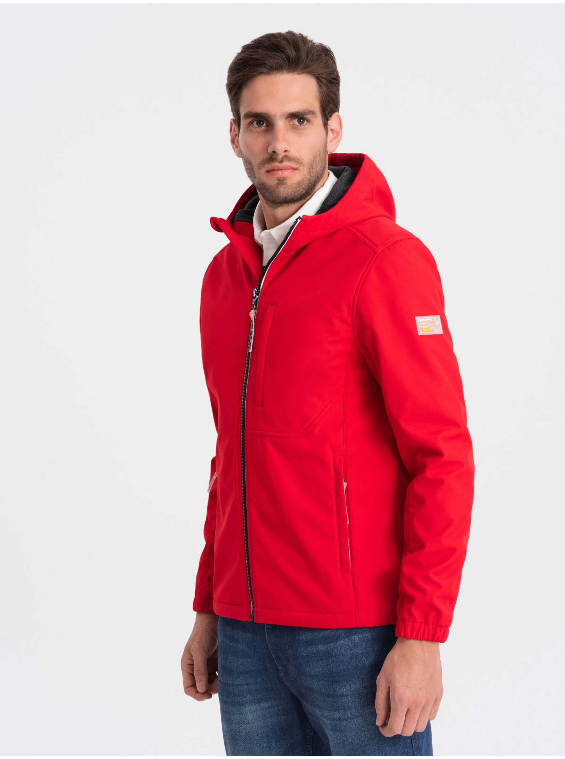 E-shop Červená pánská softshellová bunda Ombre Clothing
