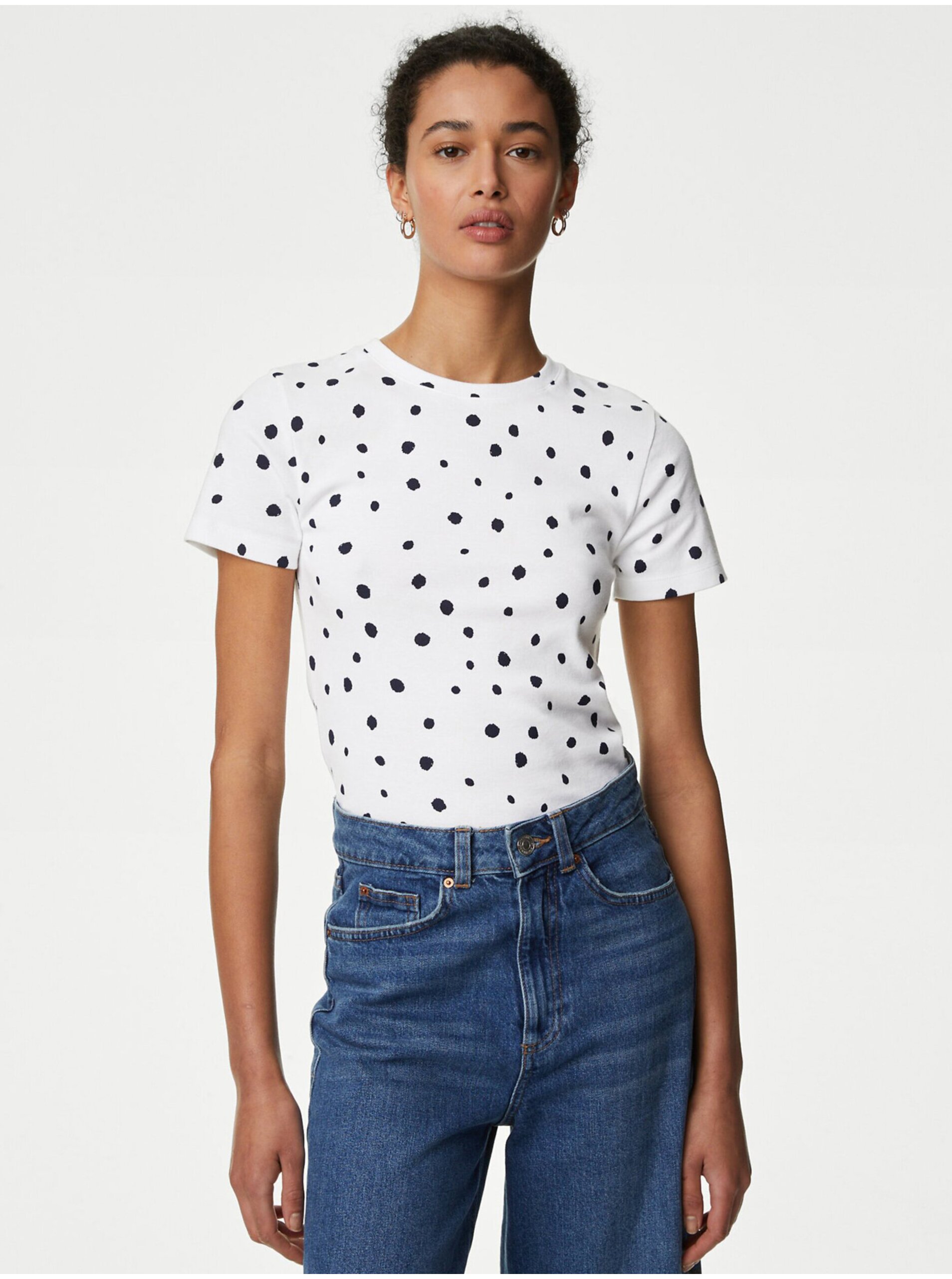 Levně Modro-bílé dámské puntíkované tričko Marks & Spencer