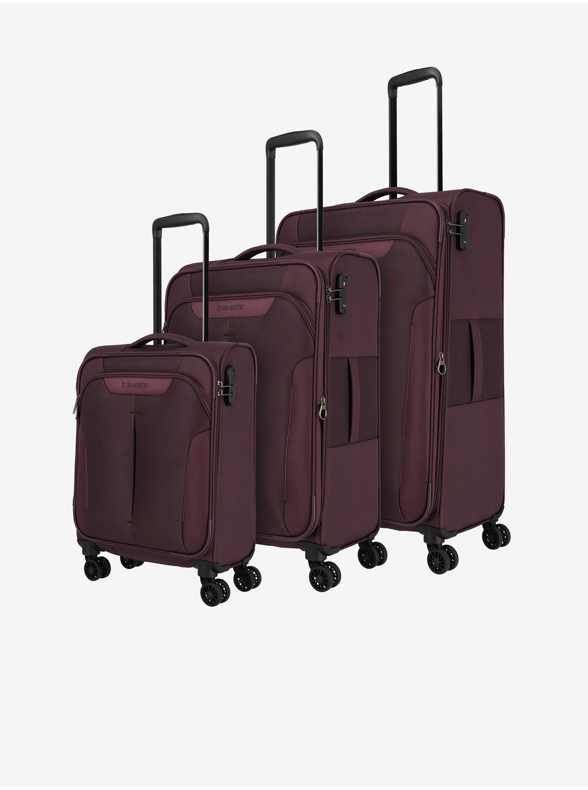 Levně Sada tří cestovních kufrů ve fialové barvě Travelite Croatia S,M,L