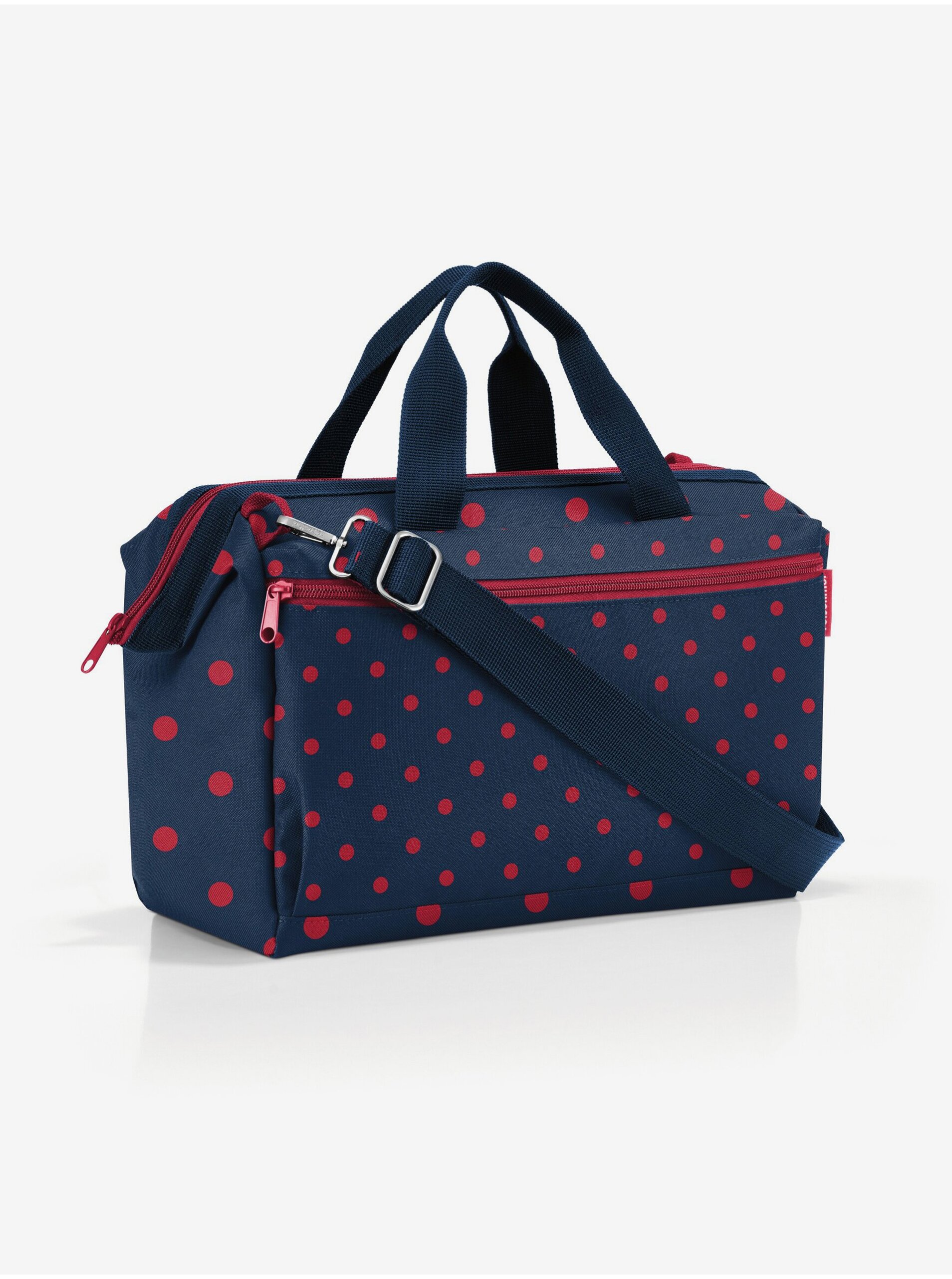 Levně Tmavě modrá puntíkovaná cestovní taška Reisenthel Allrounder S Pocket Mixed Dots Red
