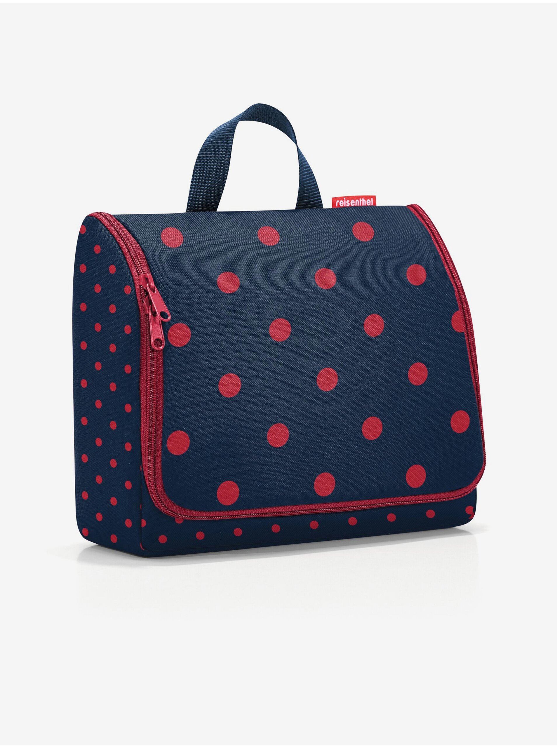 E-shop Tmavě modrá dámská puntíkovaná kosmetická taška Reisenthel Toiletbag XL Mixed Dots Red