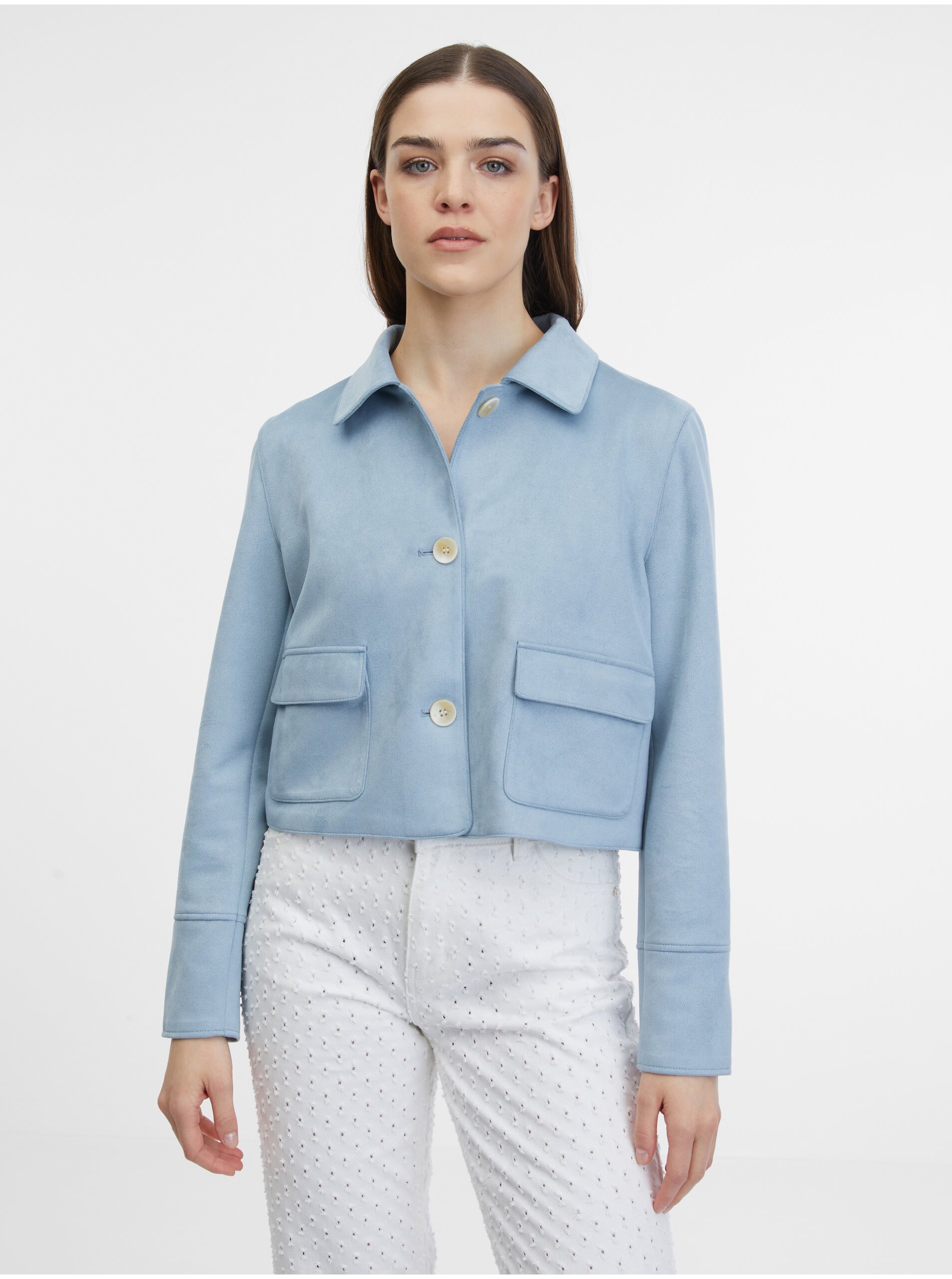 E-shop Světle modrá dámská bunda v semišové úpravě ORSAY