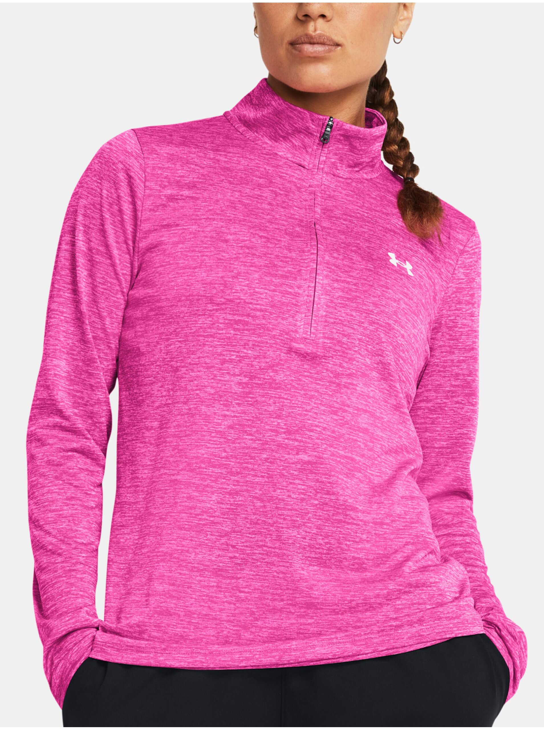 E-shop Tmavě růžové sportovní tričko Under Armour Tech 1/2 Zip- Twist