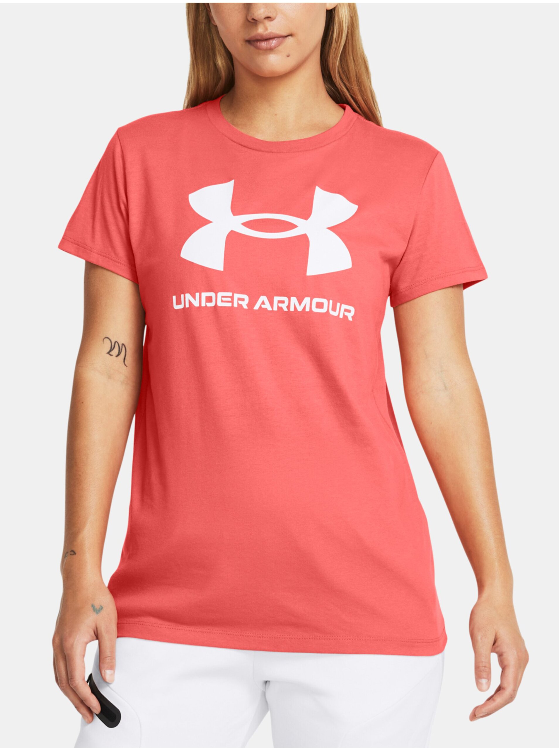 Levně Korálové sportovní tričko Under Armour UA W SPORTSTYLE LOGO SS