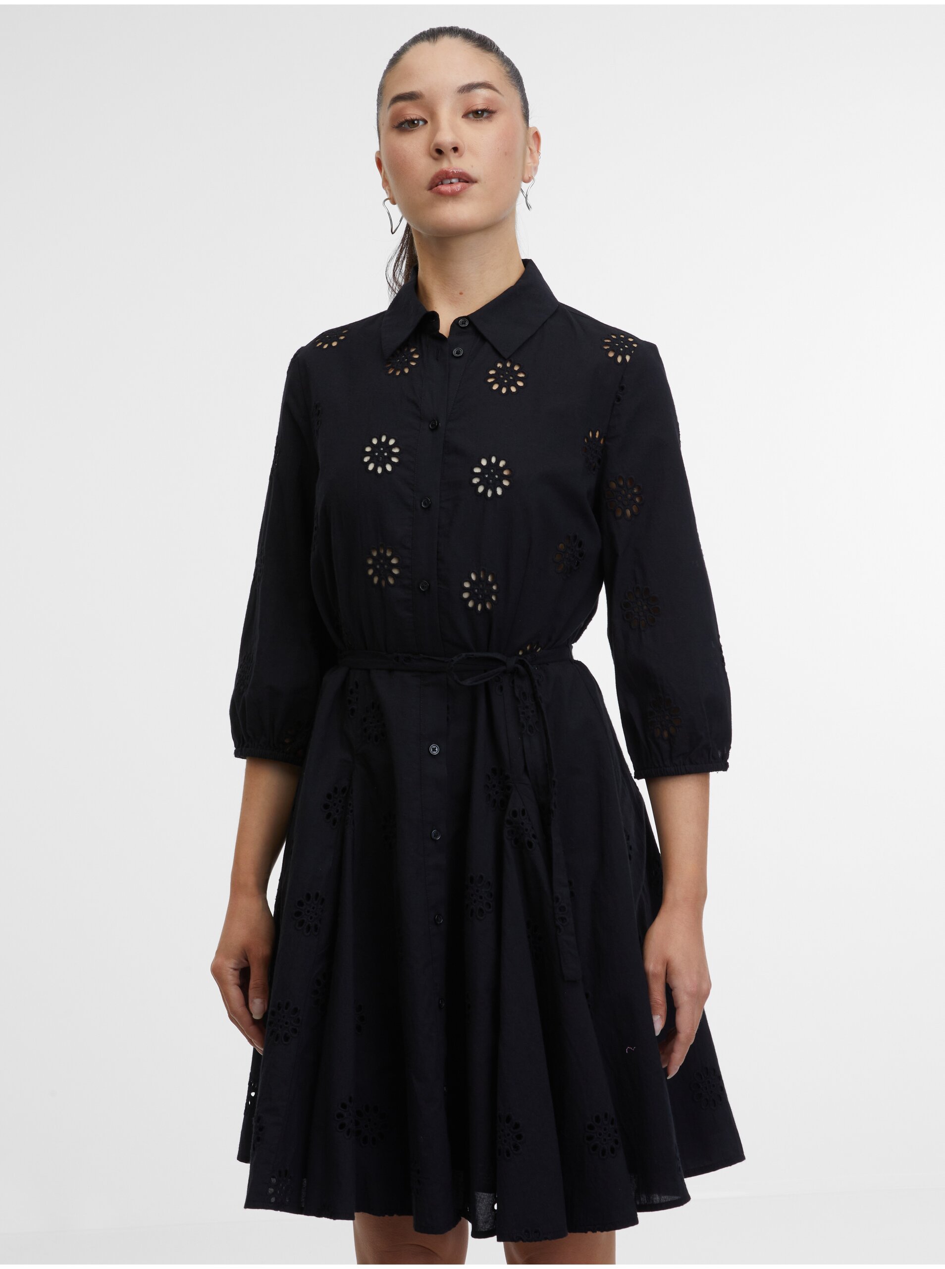 E-shop Čierne dámske košeľové šaty ORSAY
