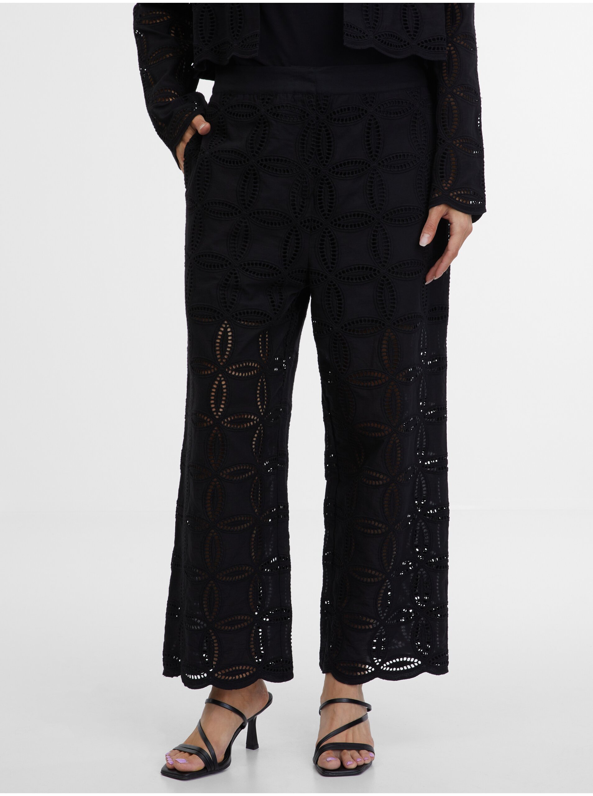 Levně Černé dámské vzorované kalhoty ORSAY
