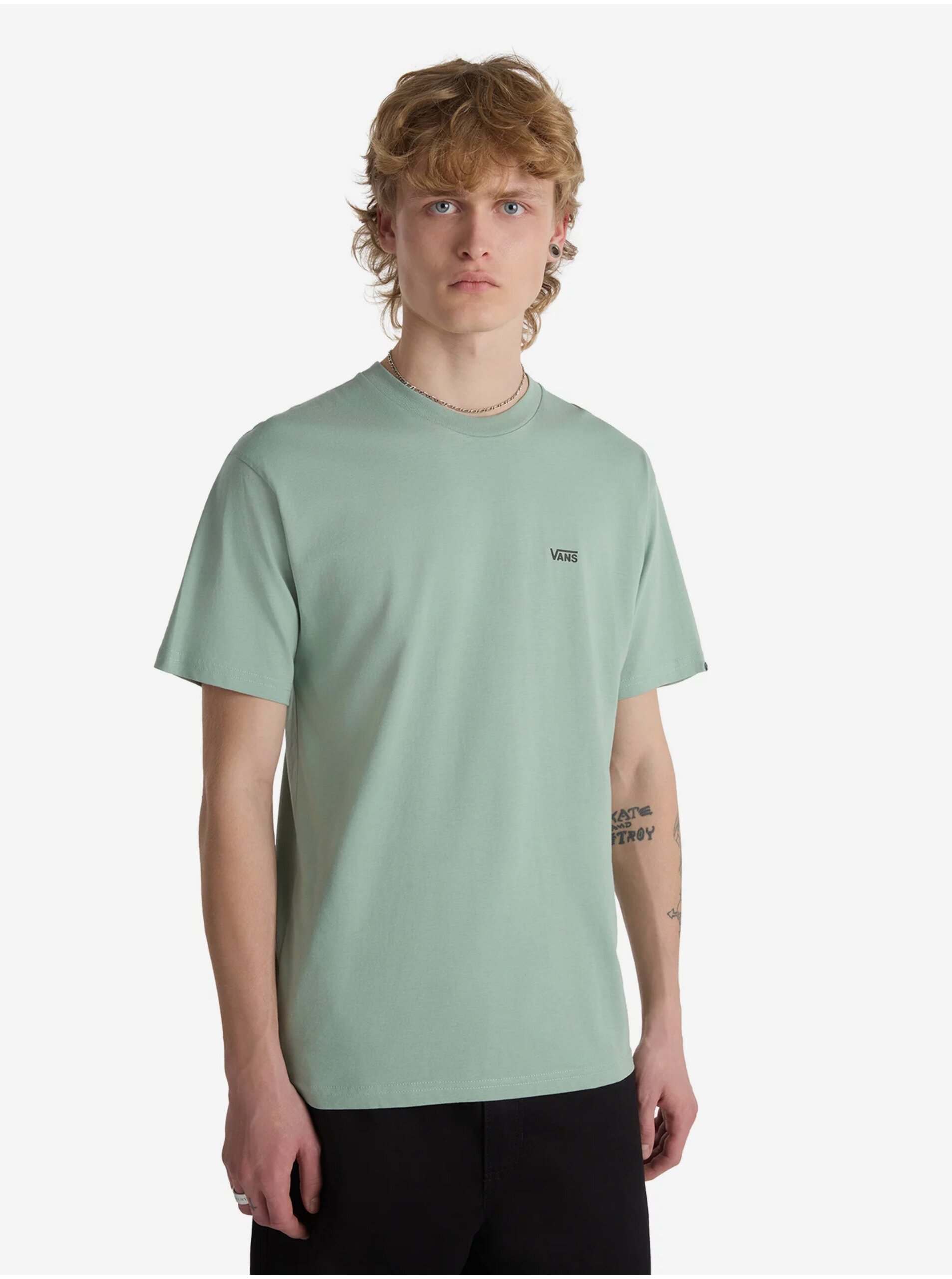 Levně Světle zelené pánské tričko VANS Left Chest Logo