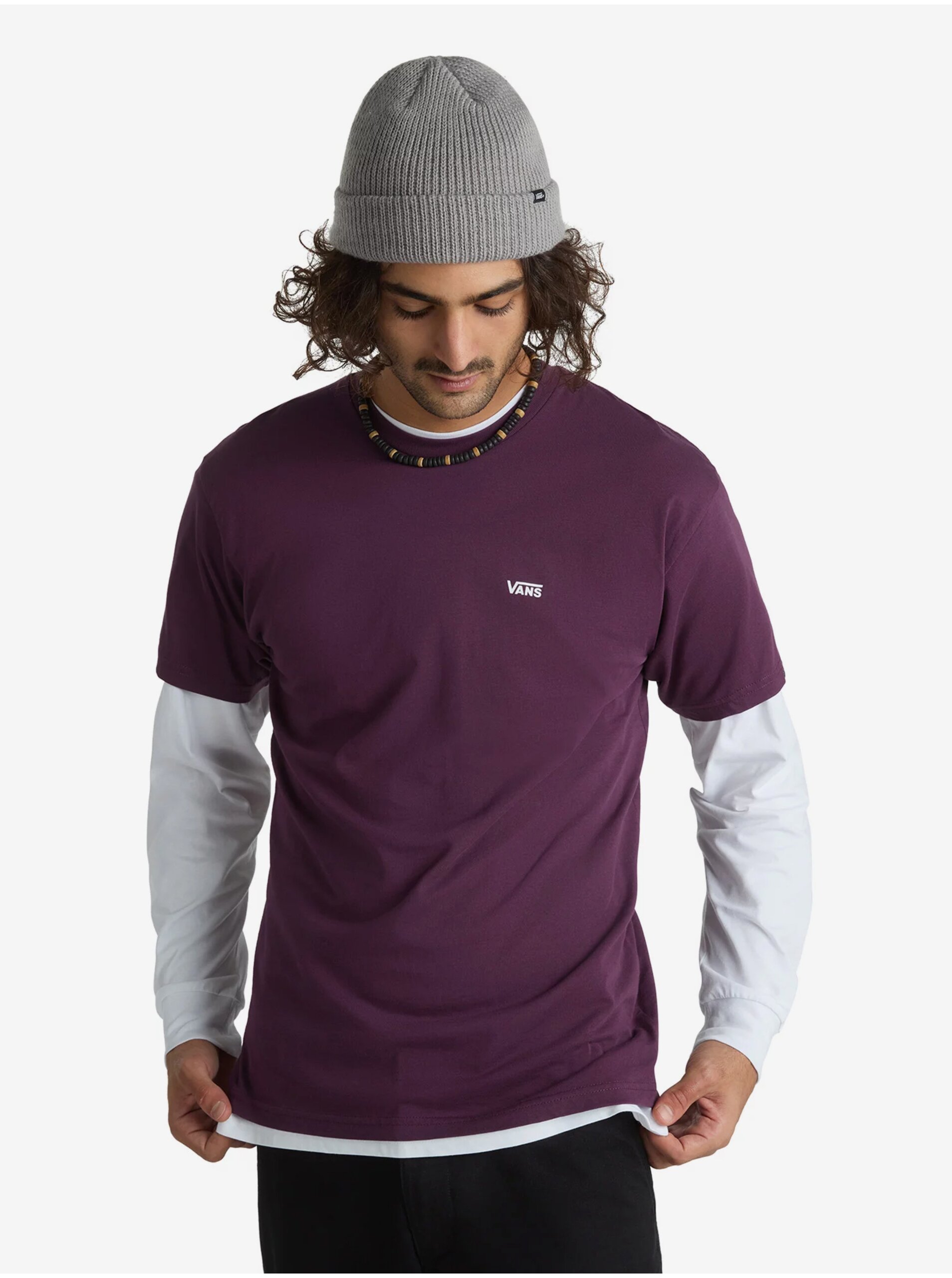 Lacno Tmavo fialové pánske tričko VANS Left Chest Logo