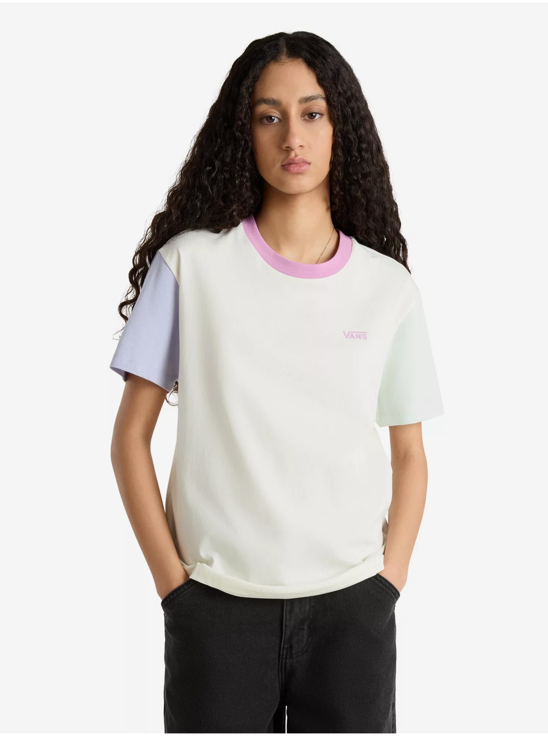 E-shop Krémové dámské tričko VANS Colorblock