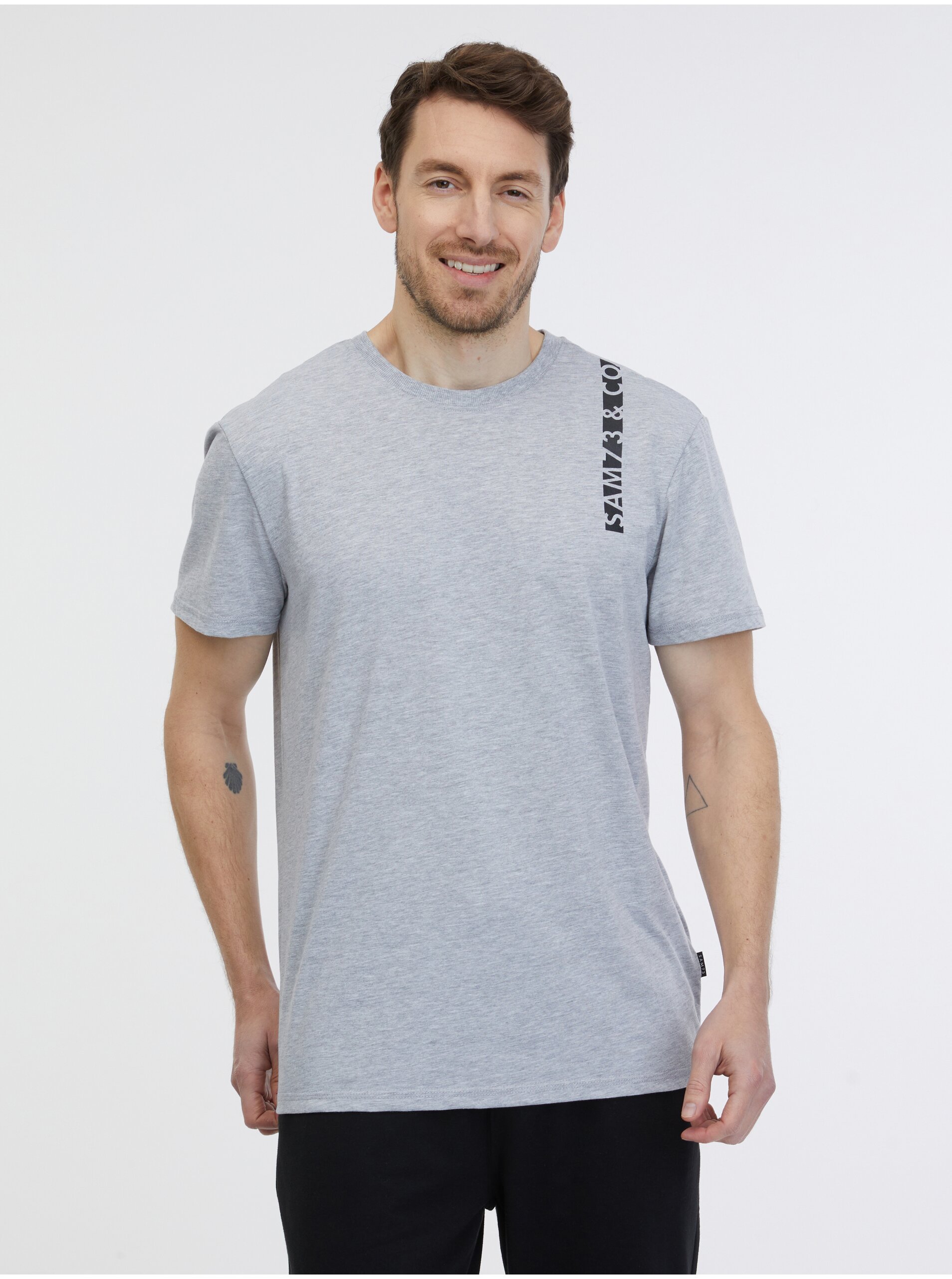 E-shop Světle šedé pánské žíhané tričko SAM 73 Fabio