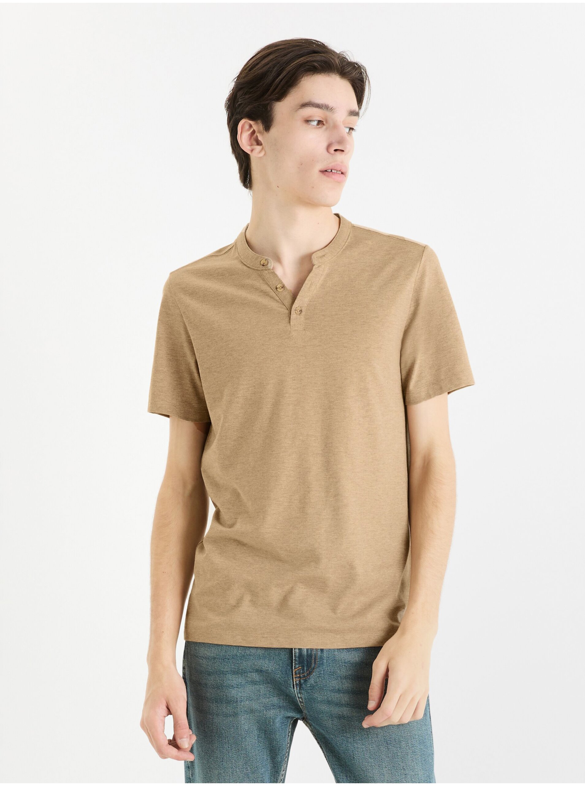 E-shop Béžové pánské tričko Celio Cegeti