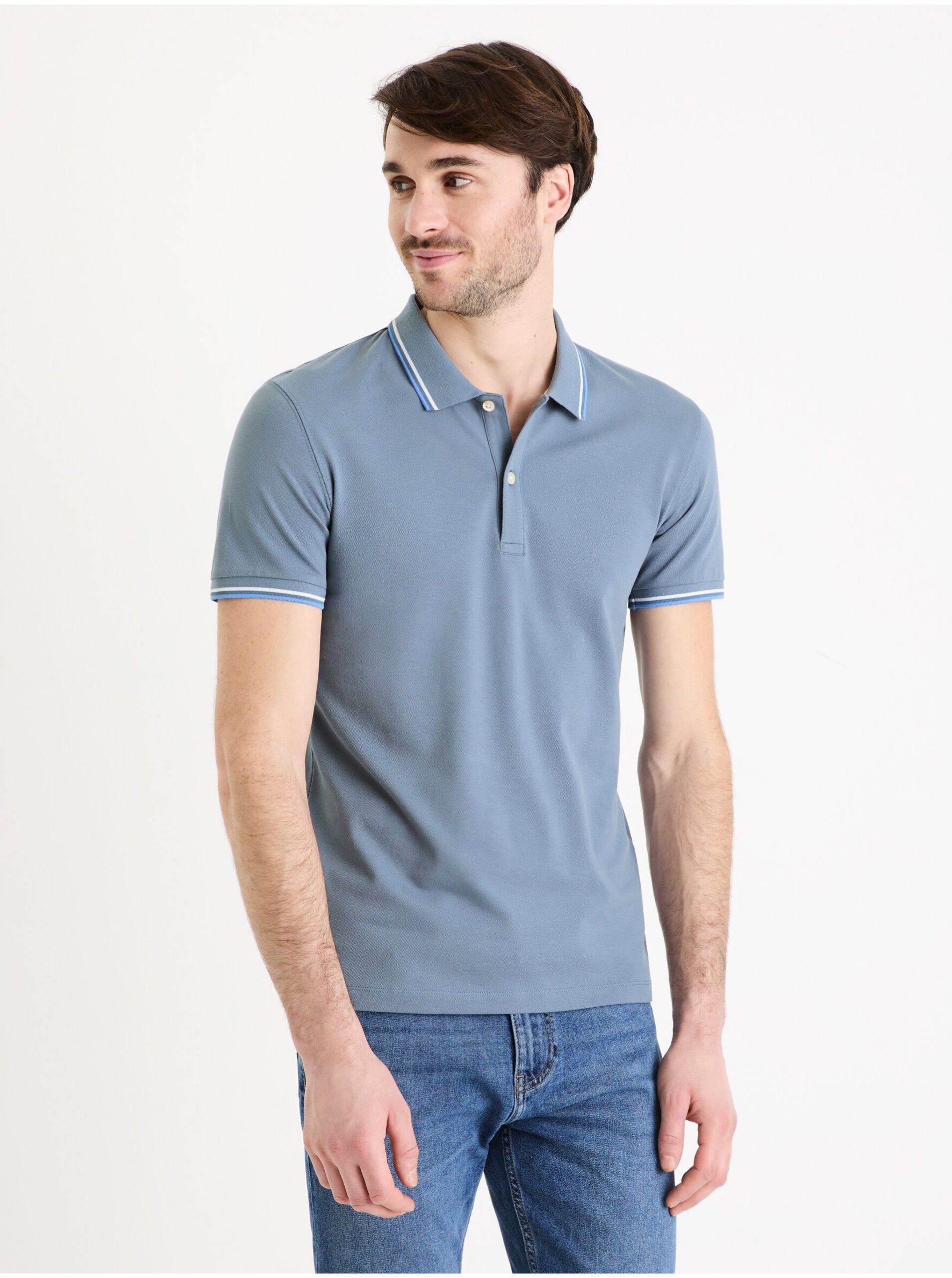 E-shop Modré pánské basic polo tričko Celio Decolrayeb